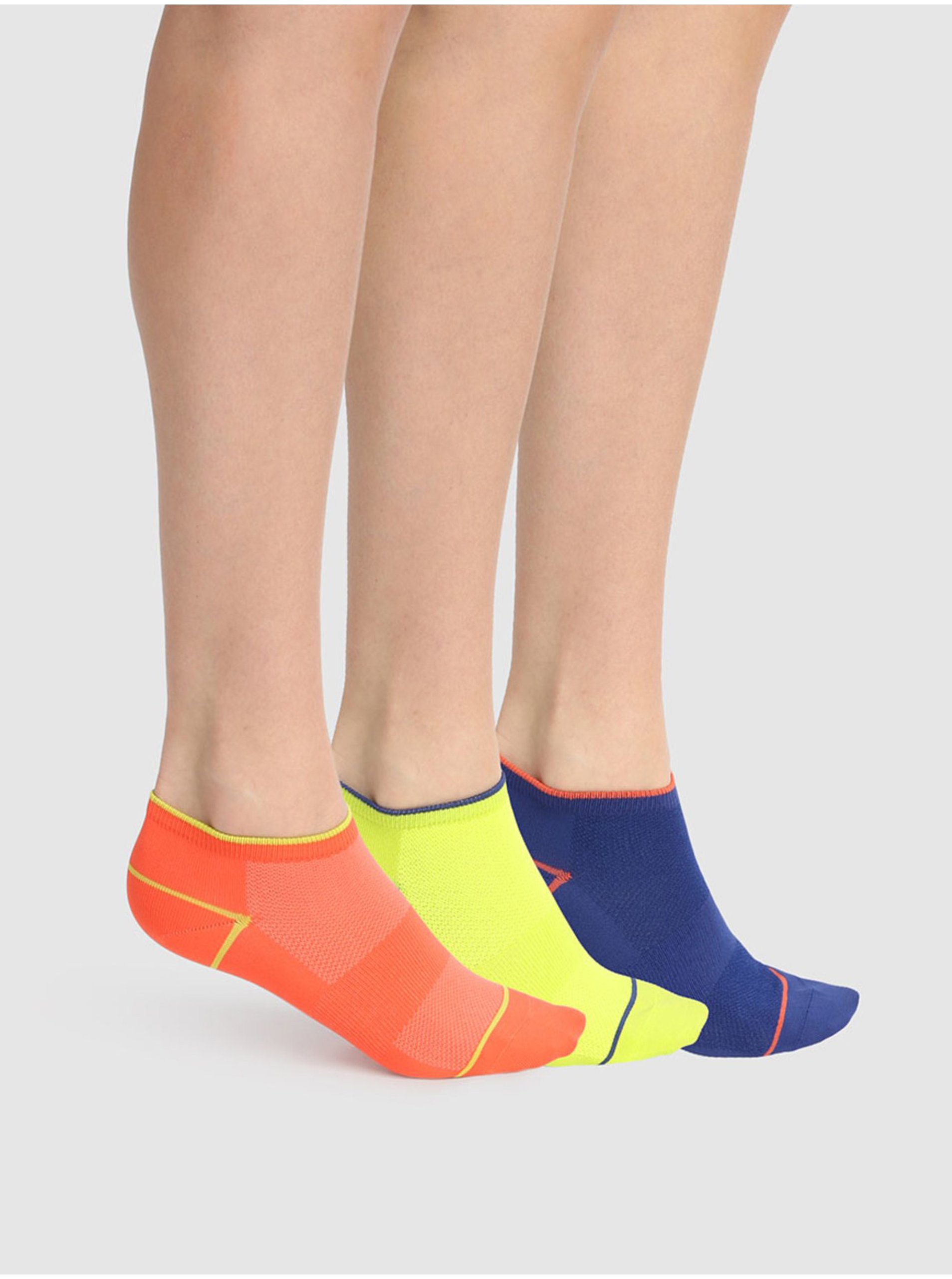 Levně Sada tří dámských ponožek v oranžové, žluté a tmavě modré barvě Dim SPORT IN-SHOE X-TEMP 3x