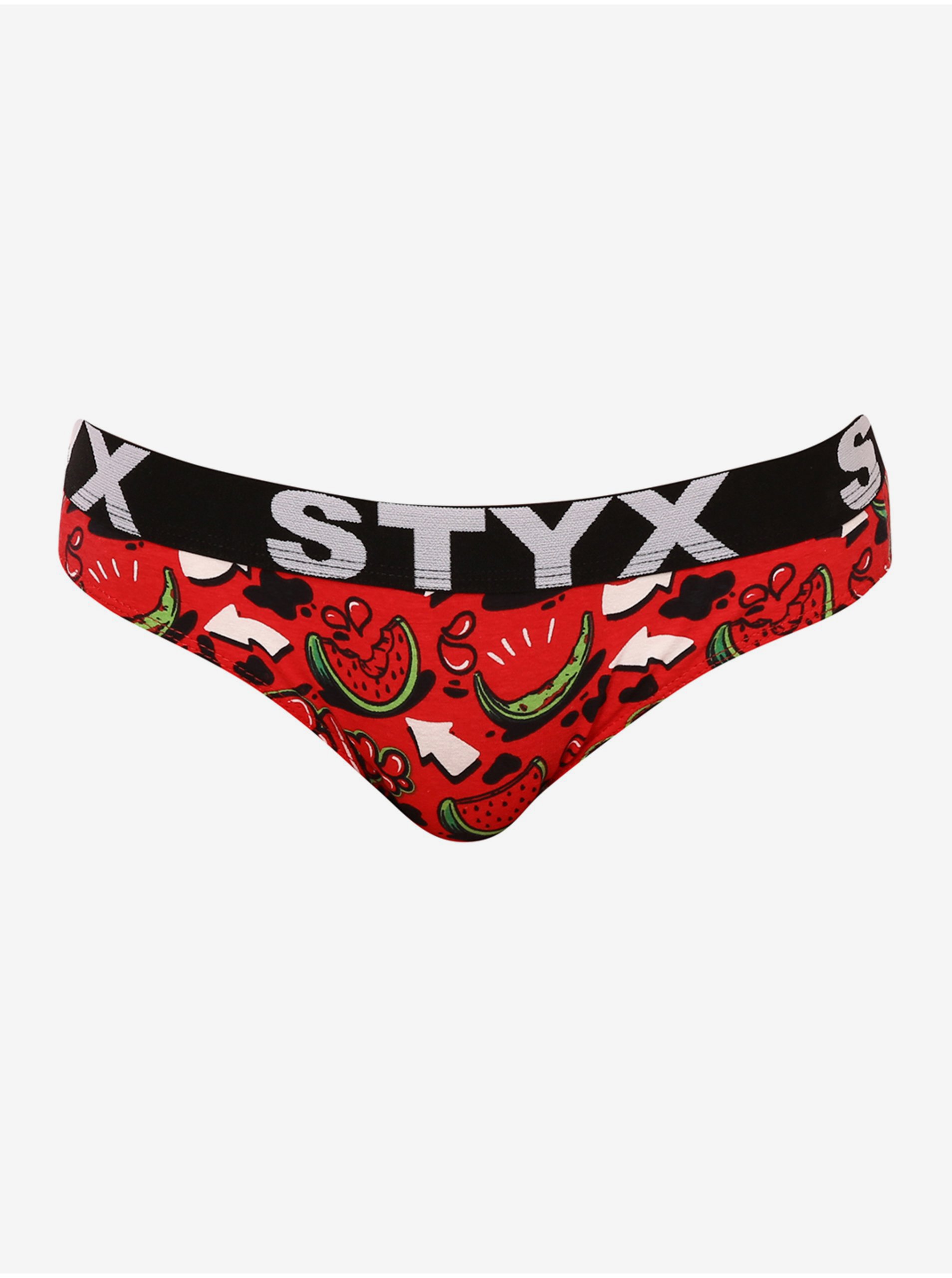Levně Černo-červené dámské vzorované kalhotky Styx art Melouny