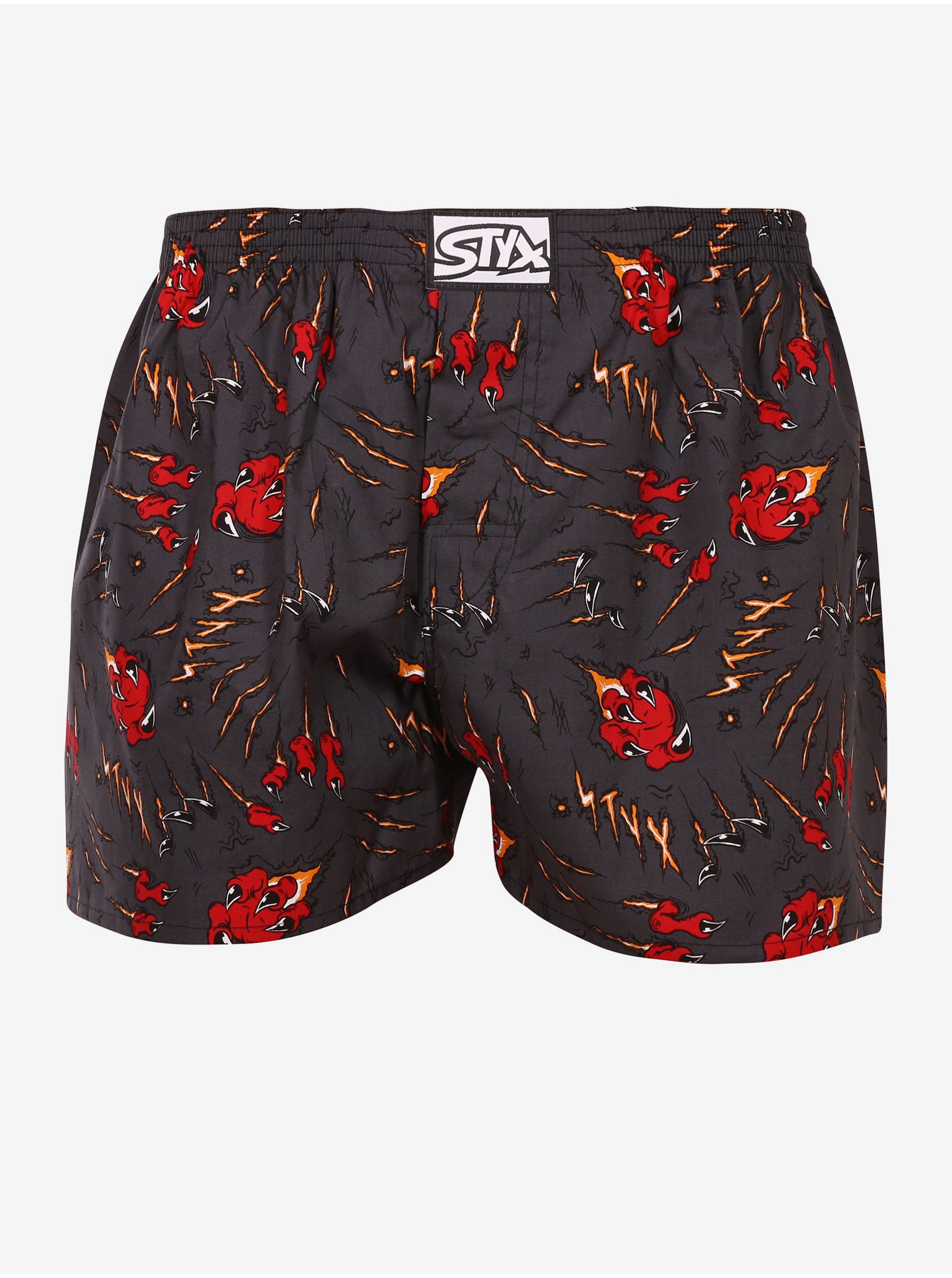 Červeno-šedé pánské vzorované trenýrky Styx art Drápy