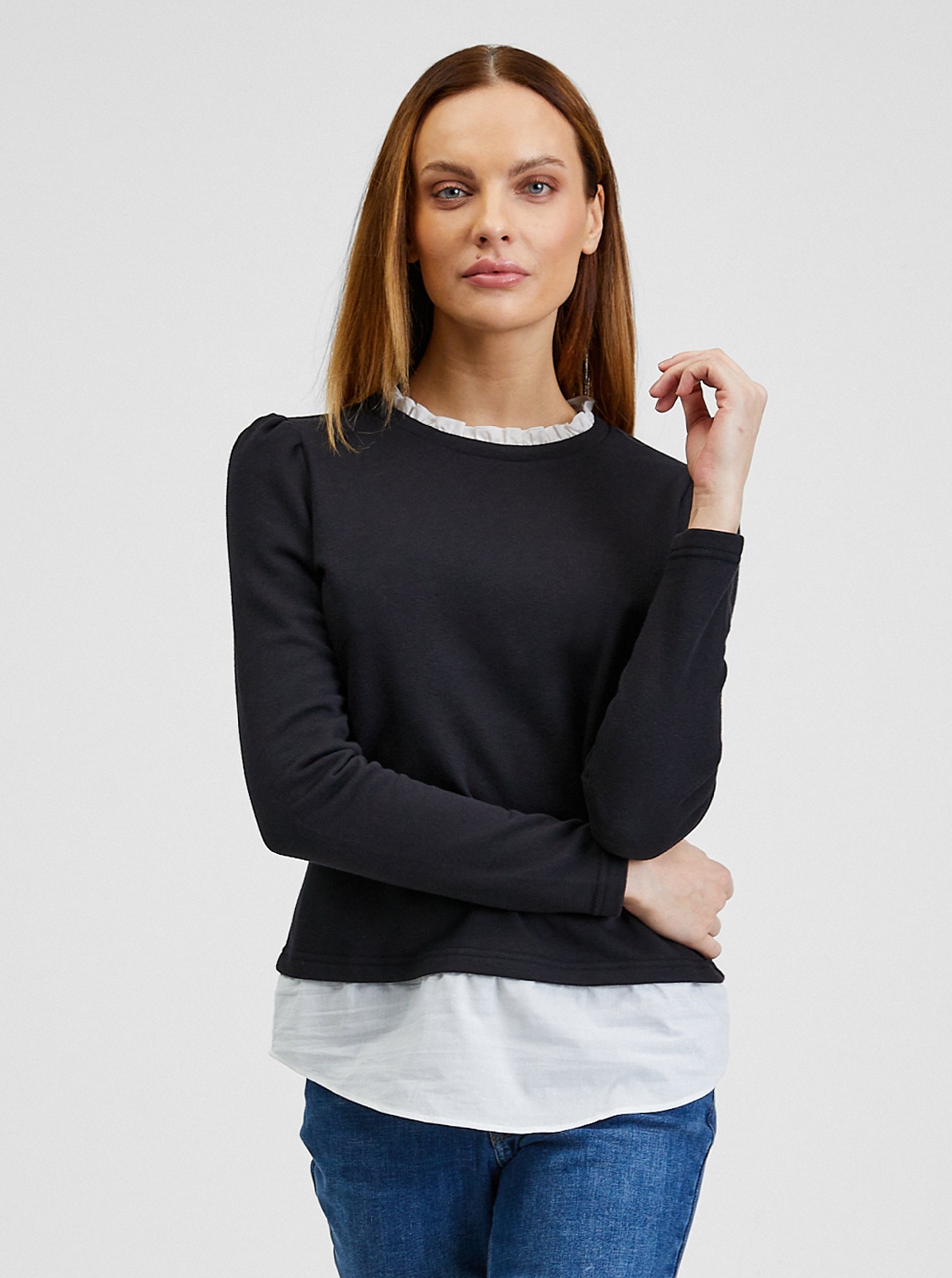 Levně Černý dámský svetr s košilovou vsadkou ORSAY