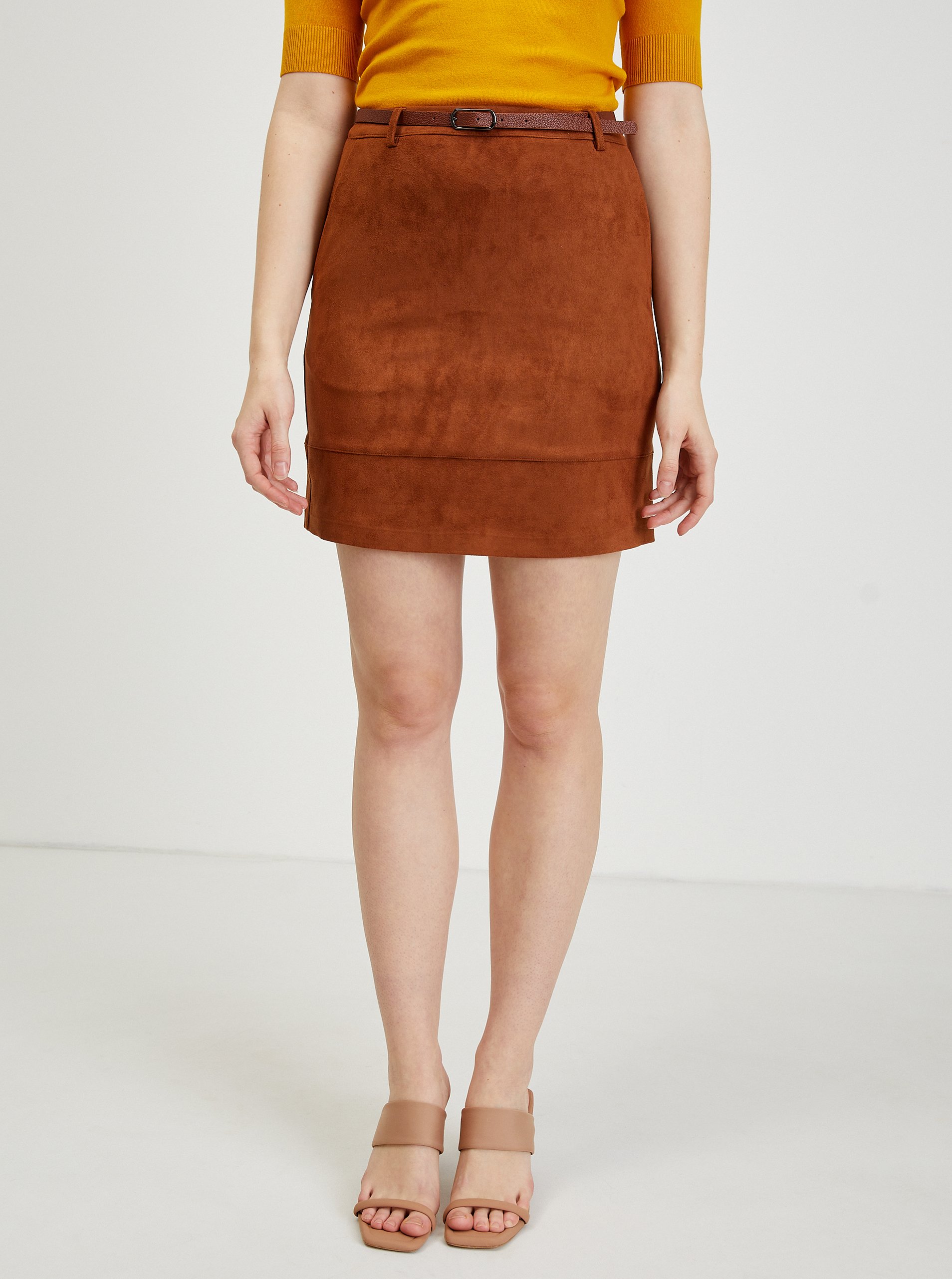 E-shop Hnědá dámská sukně v semišové úpravě ORSAY