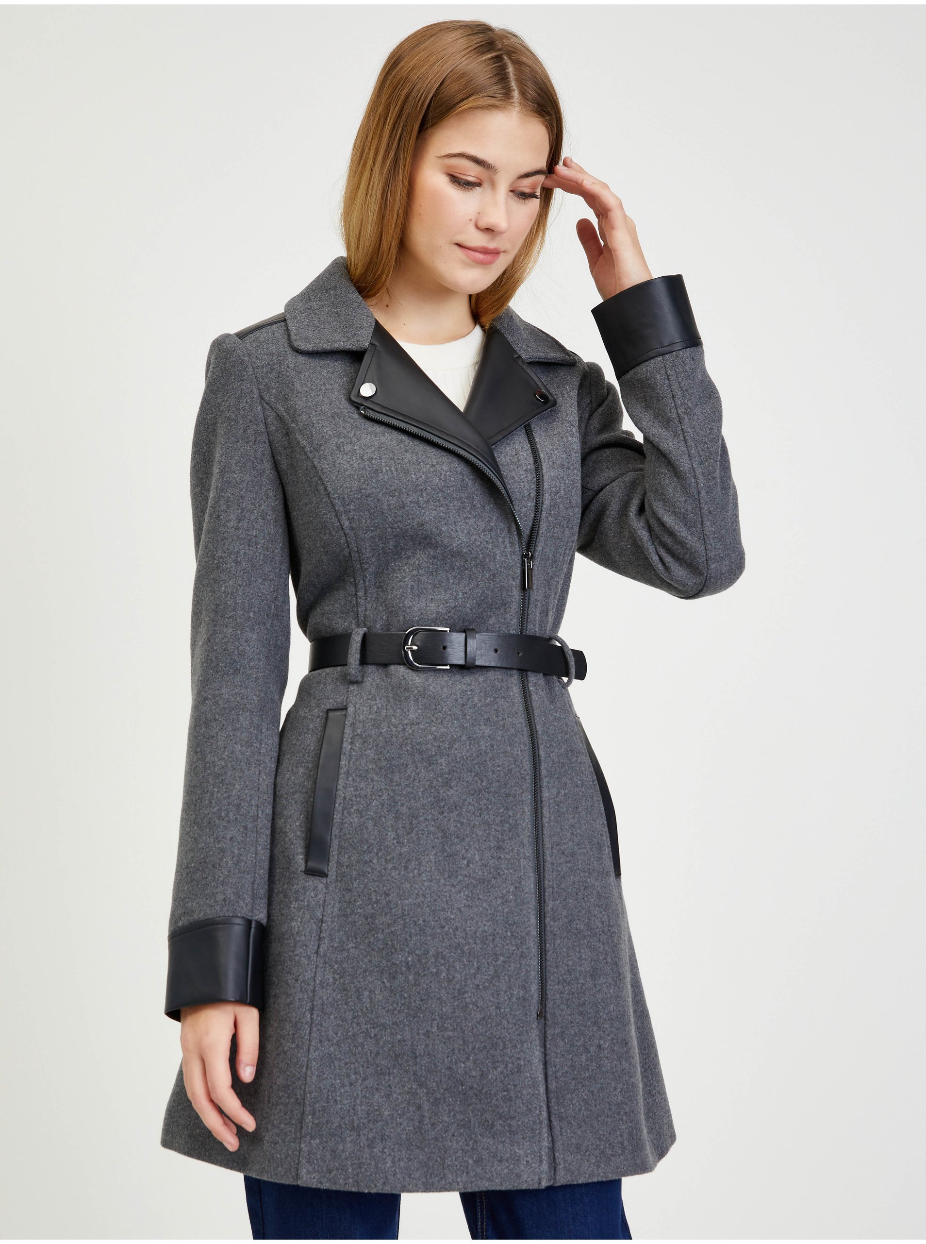 E-shop Šedý dámský zimní kabát s příměsí vlny ORSAY