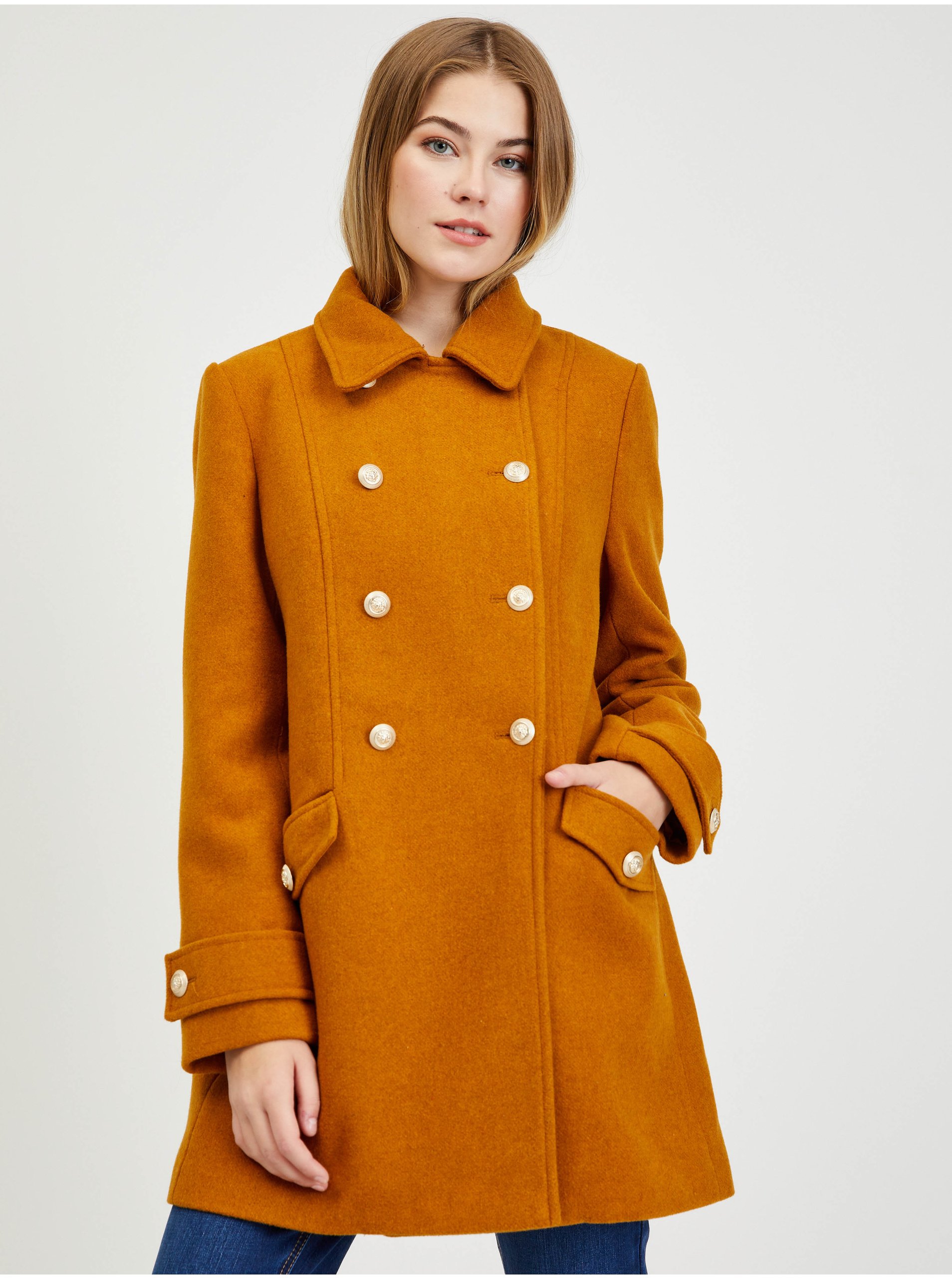E-shop Hnědý dámský zimní kabát s příměsí vlny ORSAY