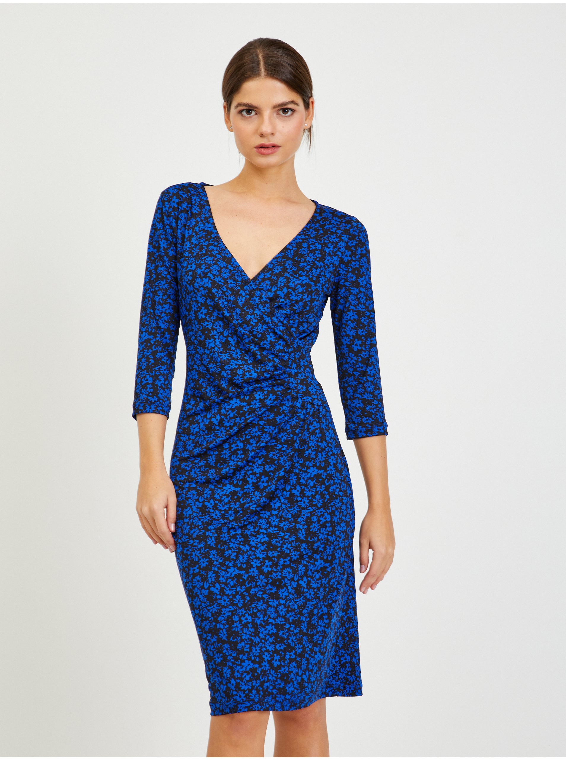 Levně Černo-modré dámské květované šaty ORSAY