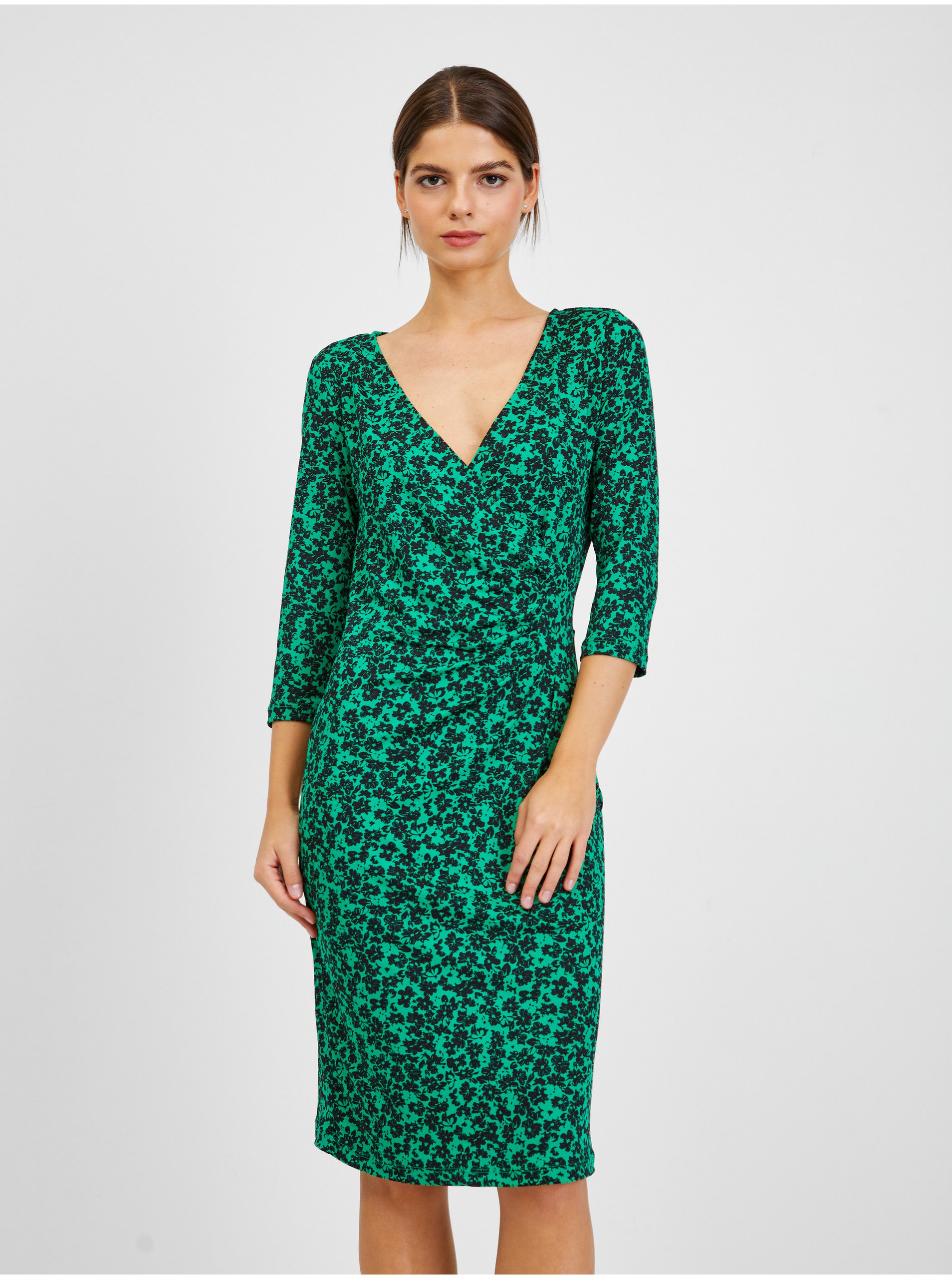 Levně Černo-zelené dámské květované šaty ORSAY