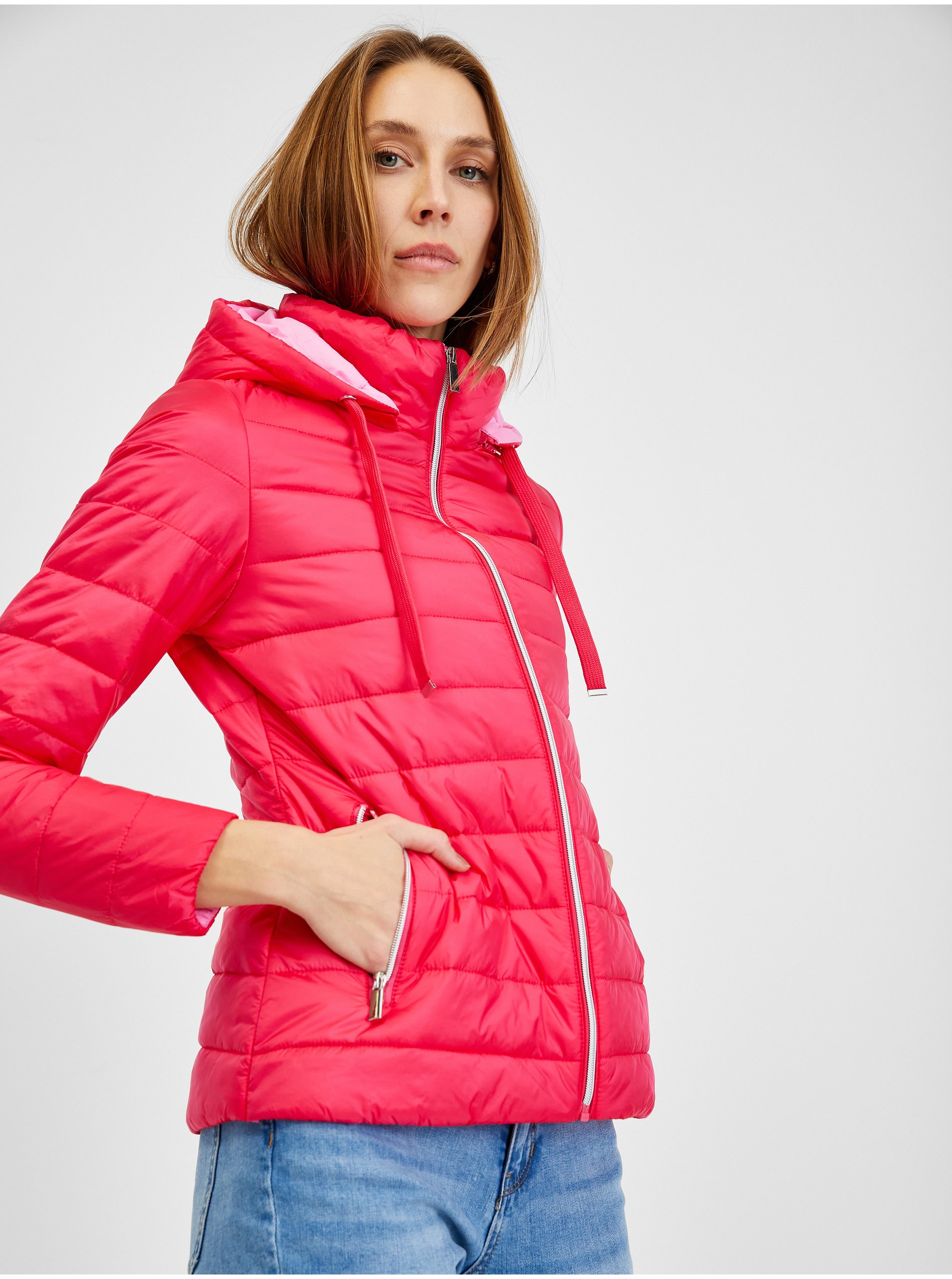 Levně Tmavě růžová dámská zimní prošívaná bunda ORSAY