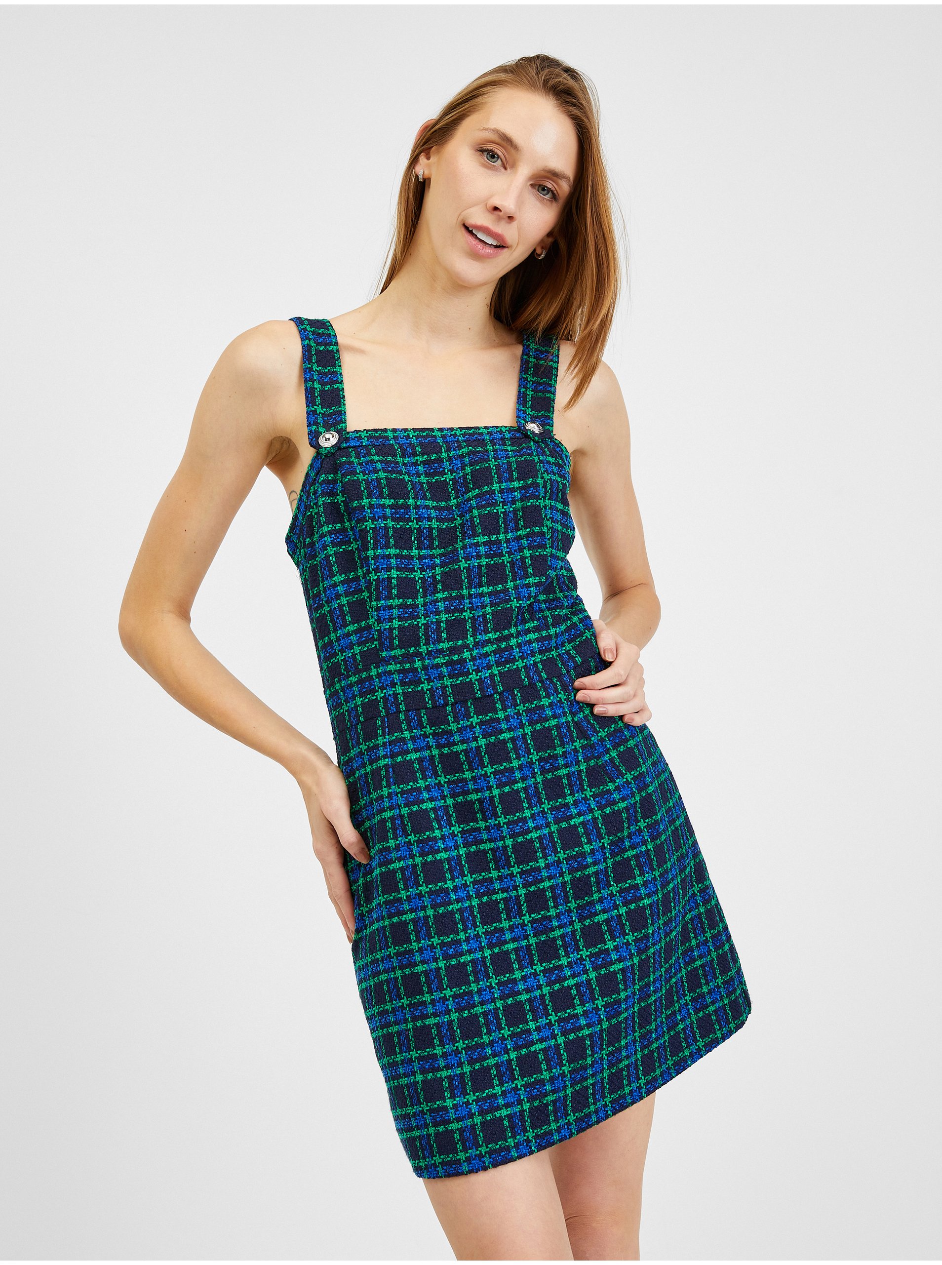E-shop Tmavě modré dámské kostkované šaty ORSAY