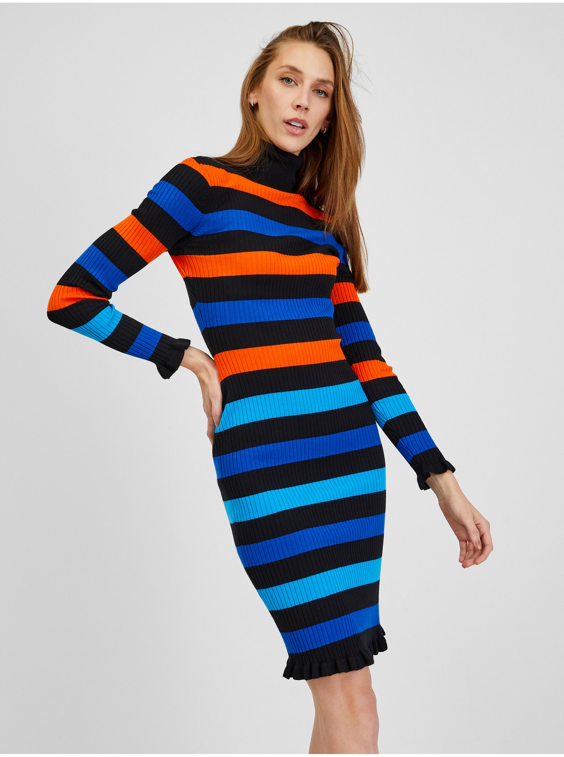 E-shop Oranžovo-modré dámské pruhované šaty ORSAY