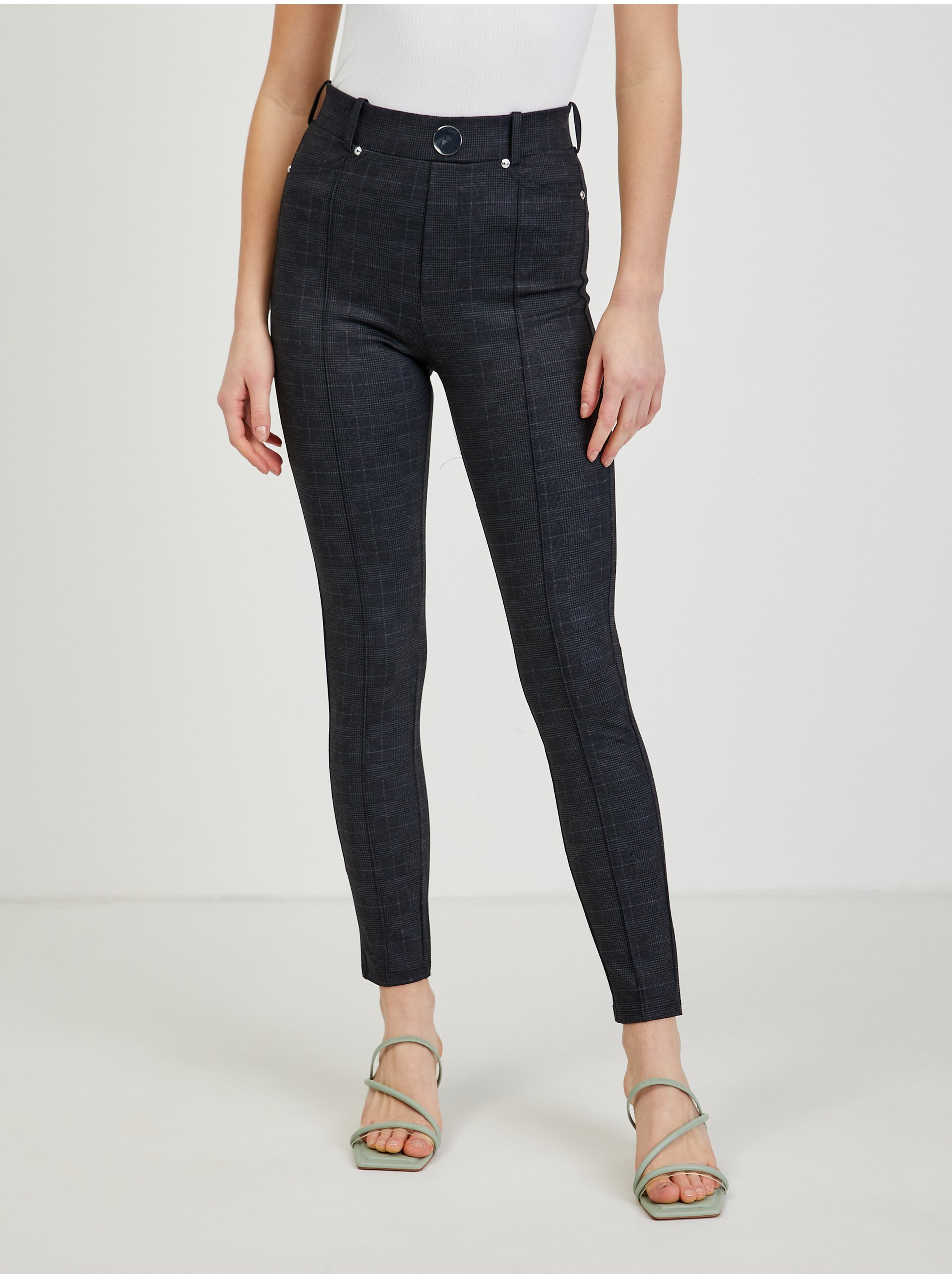 E-shop Tmavě šedé dámské kárované kalhoty ORSAY