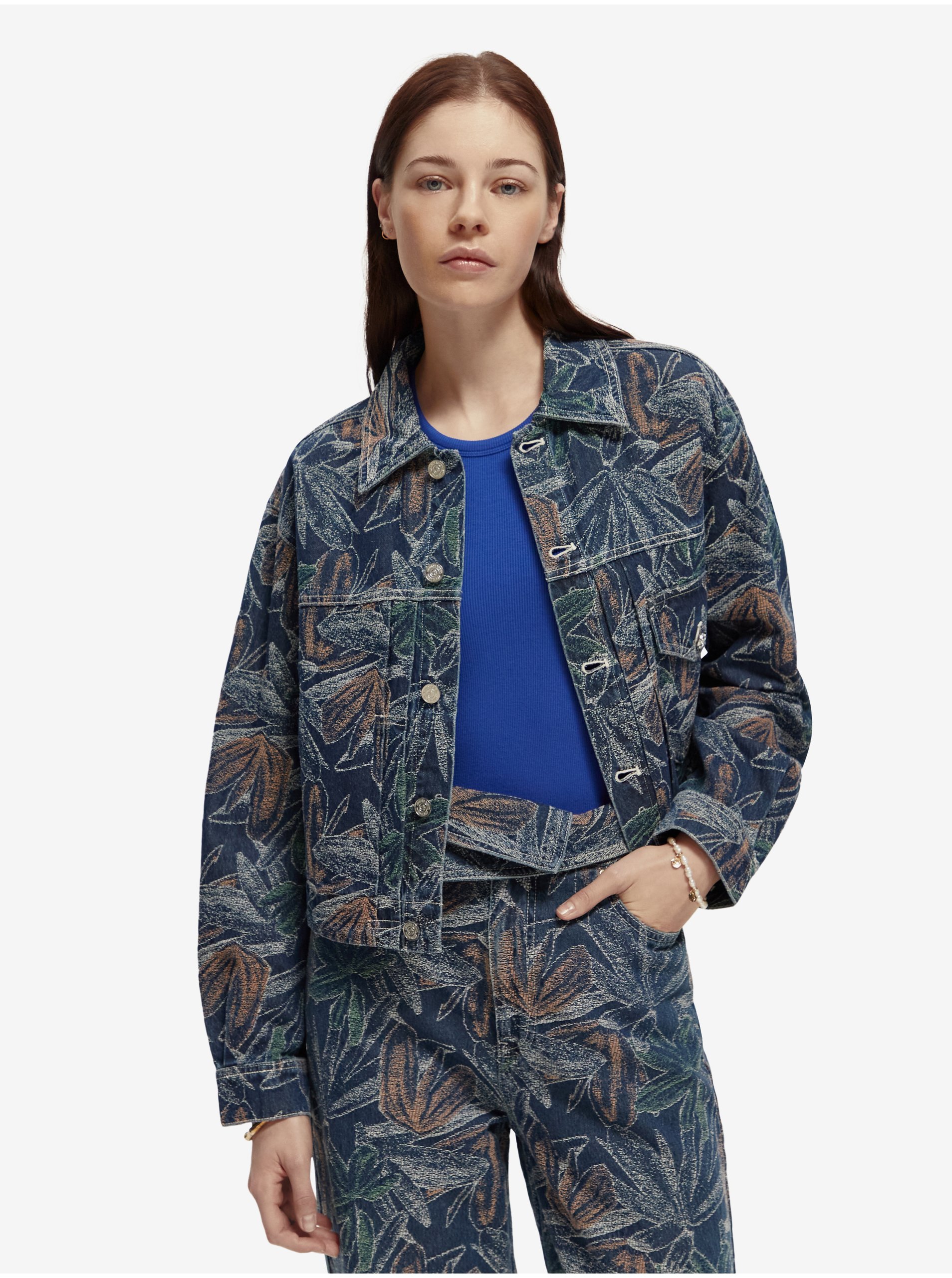 E-shop Tmavě modrá dámská vzorovaná džínová bunda Scotch & Soda