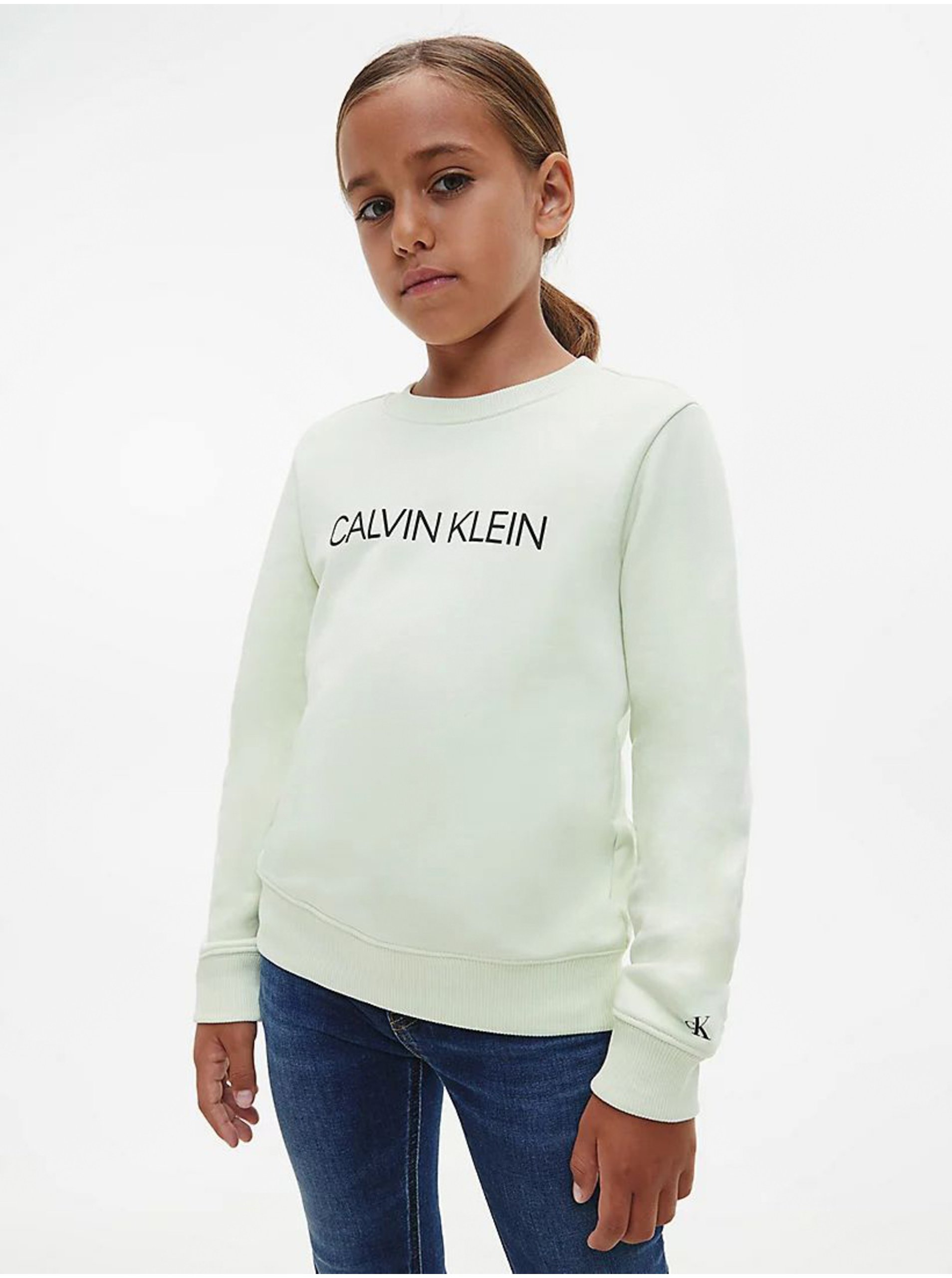 Levně Světle zelená holčičí mikina Calvin Klein Jeans