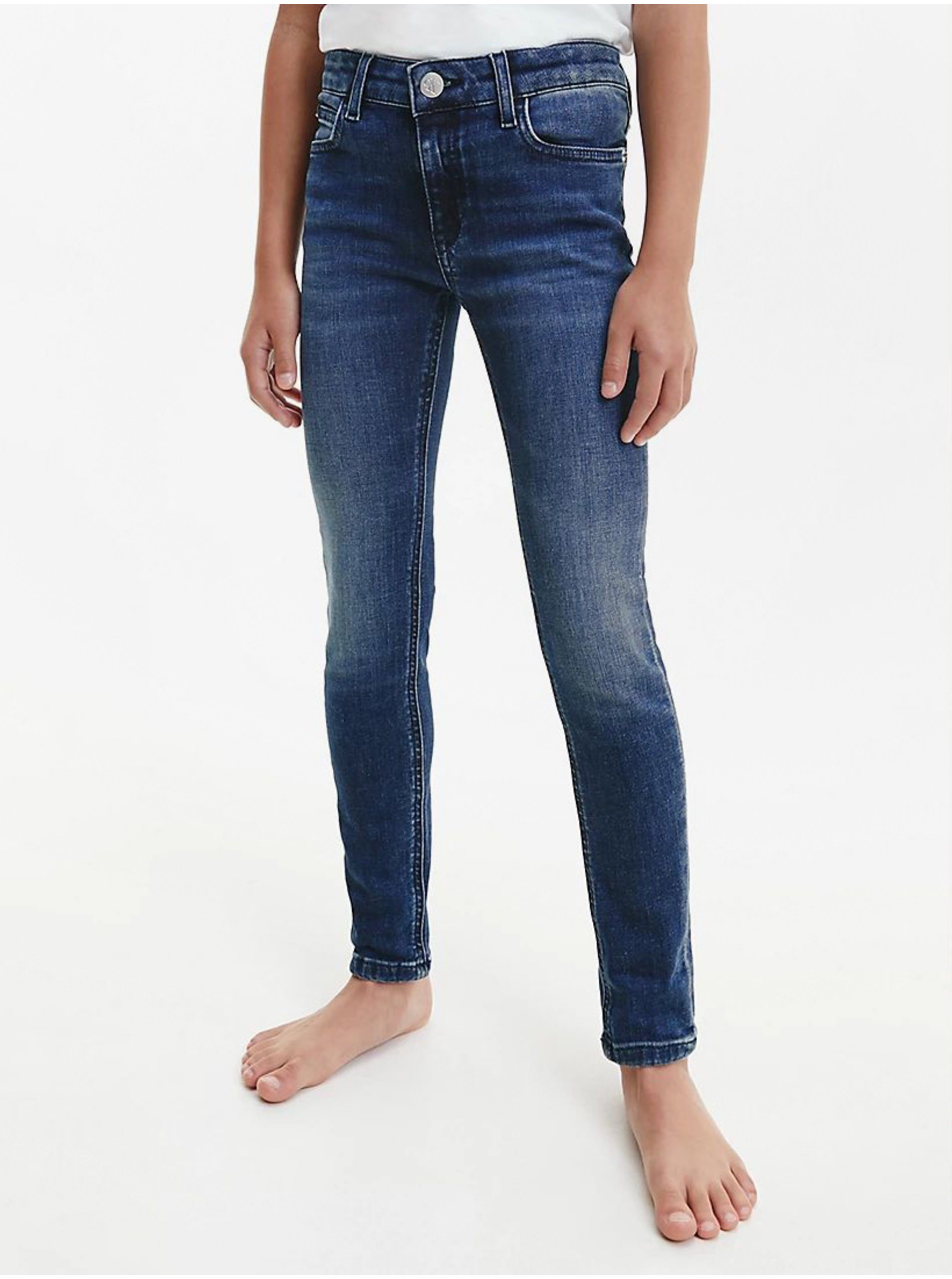 Levně Tmavě modré holčičí skinny fit džíny Calvin Klein Jeans