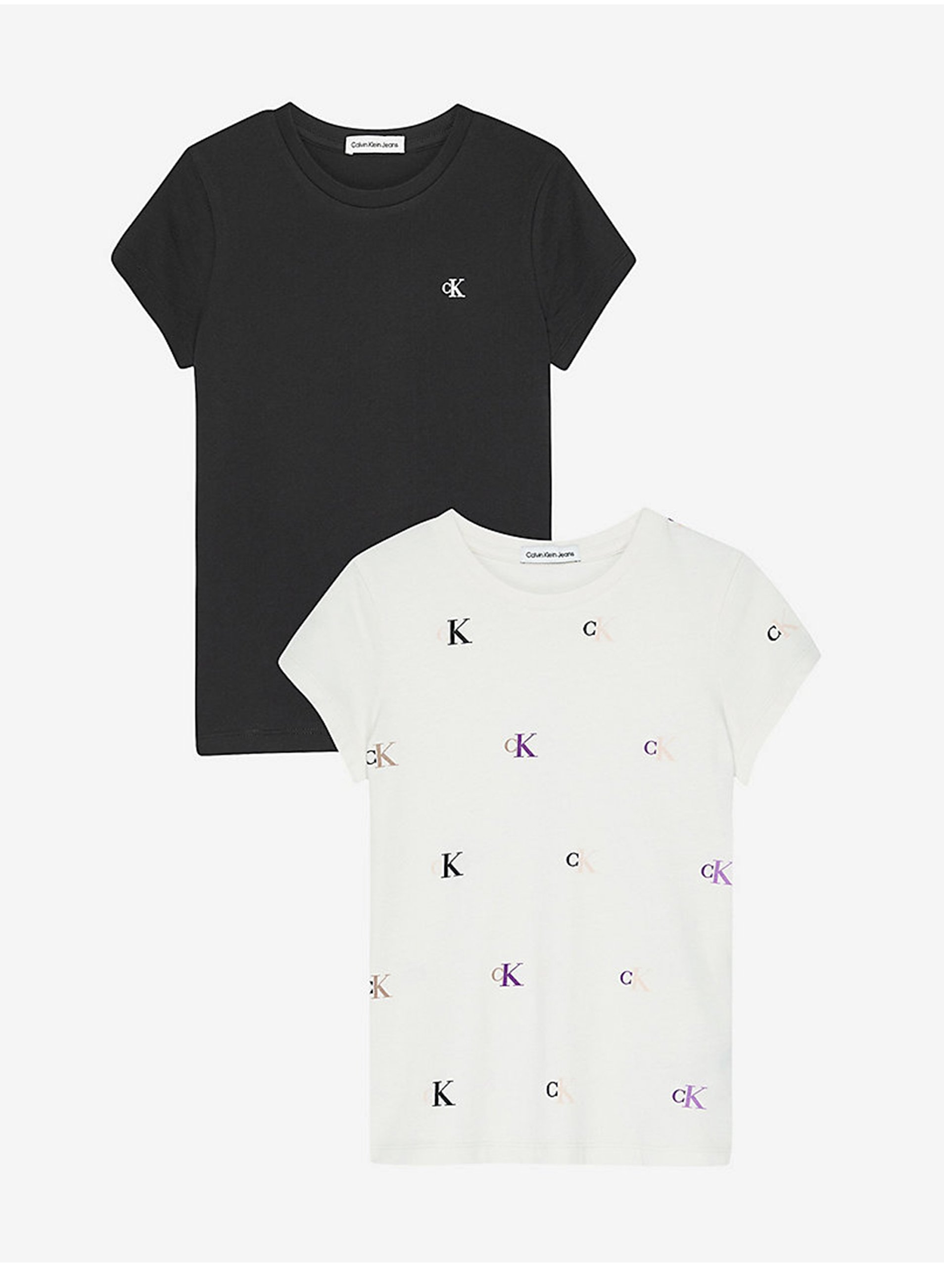 E-shop Sada dvou holčičích triček v bílé a černé barvě Calvin Klein Jeans