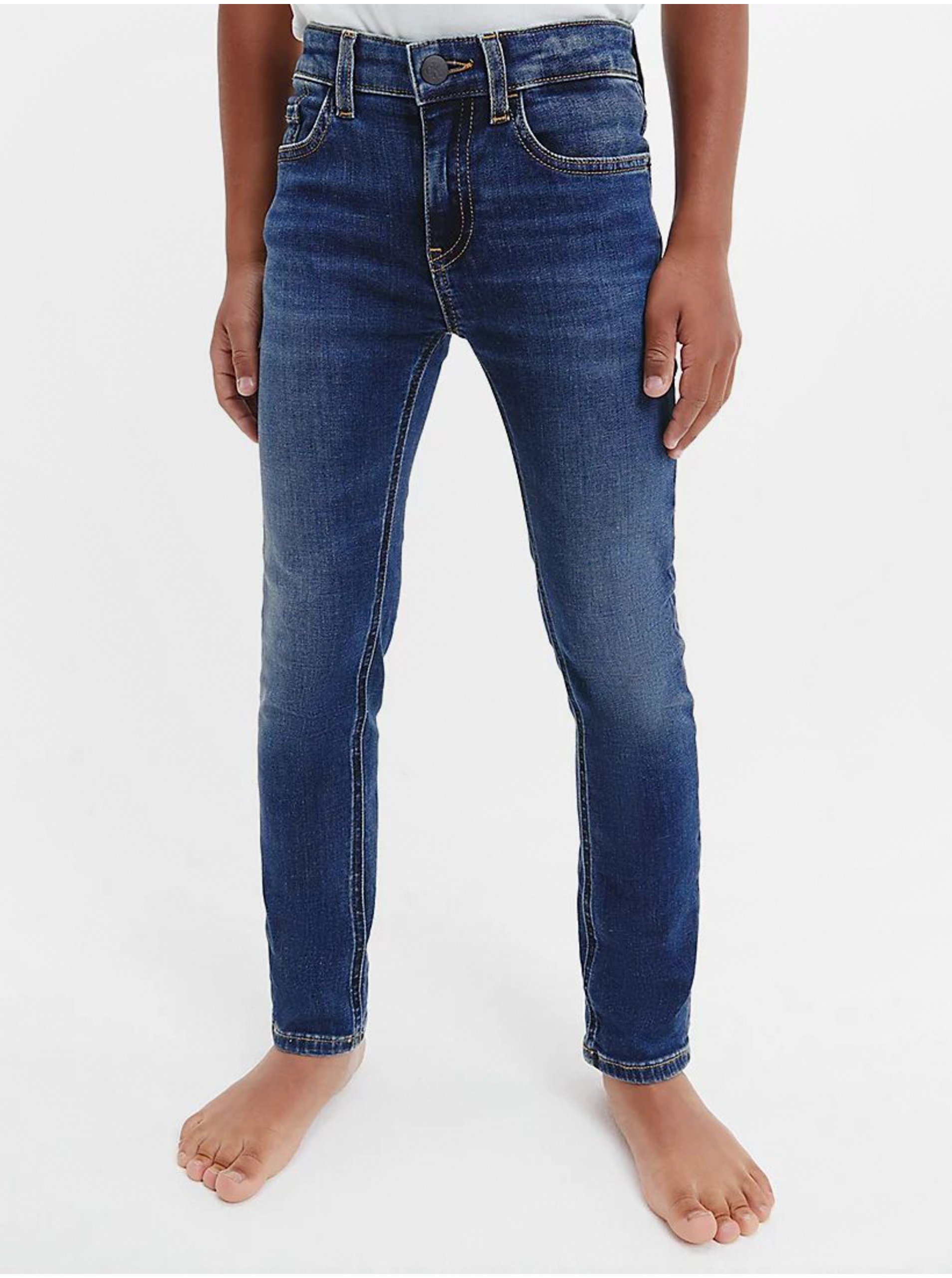 Levně Tmavě modré klučičí slim fit džíny Calvin Klein Jeans