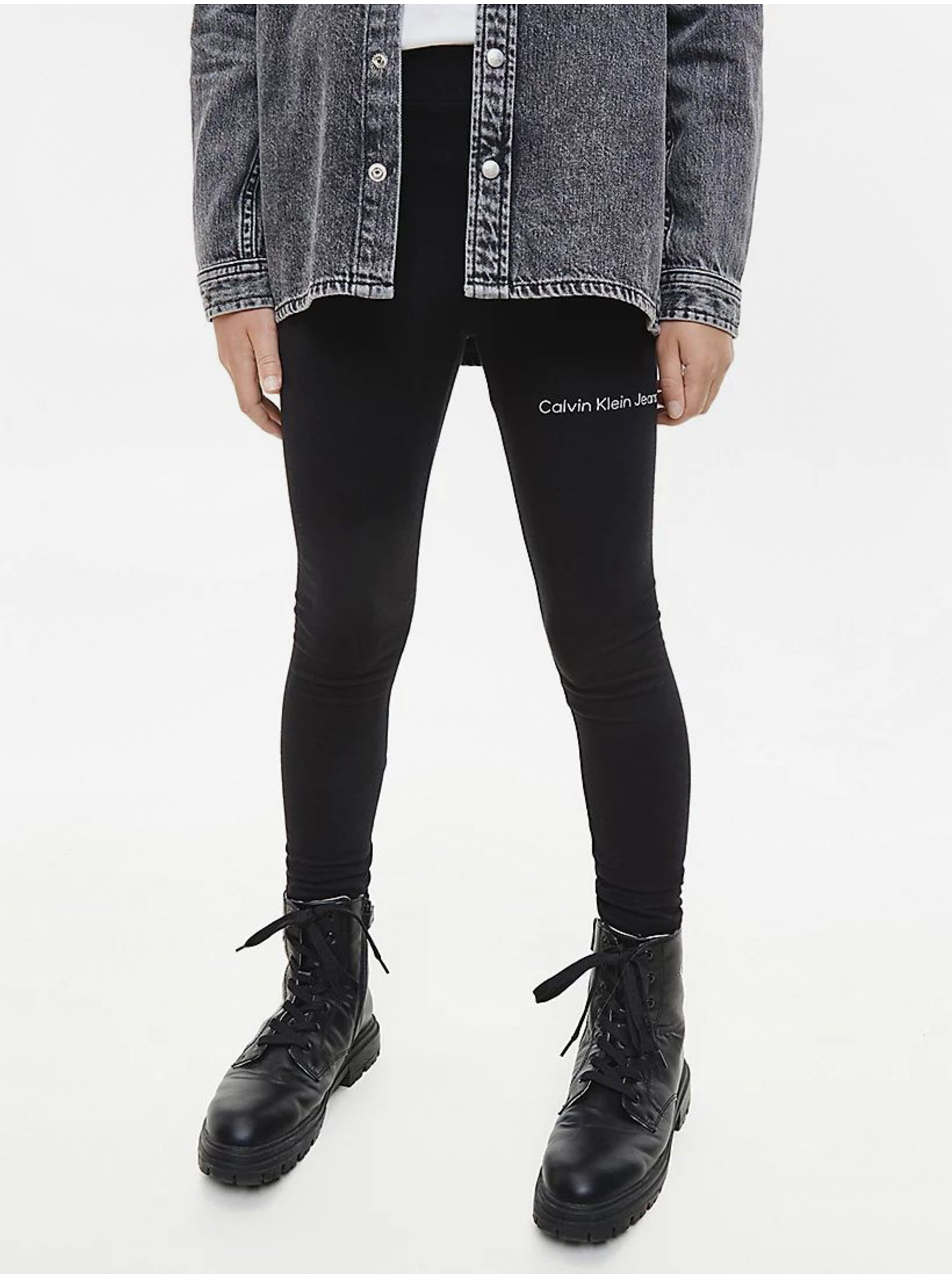 Levně Černé holčičí legíny Calvin Klein Jeans
