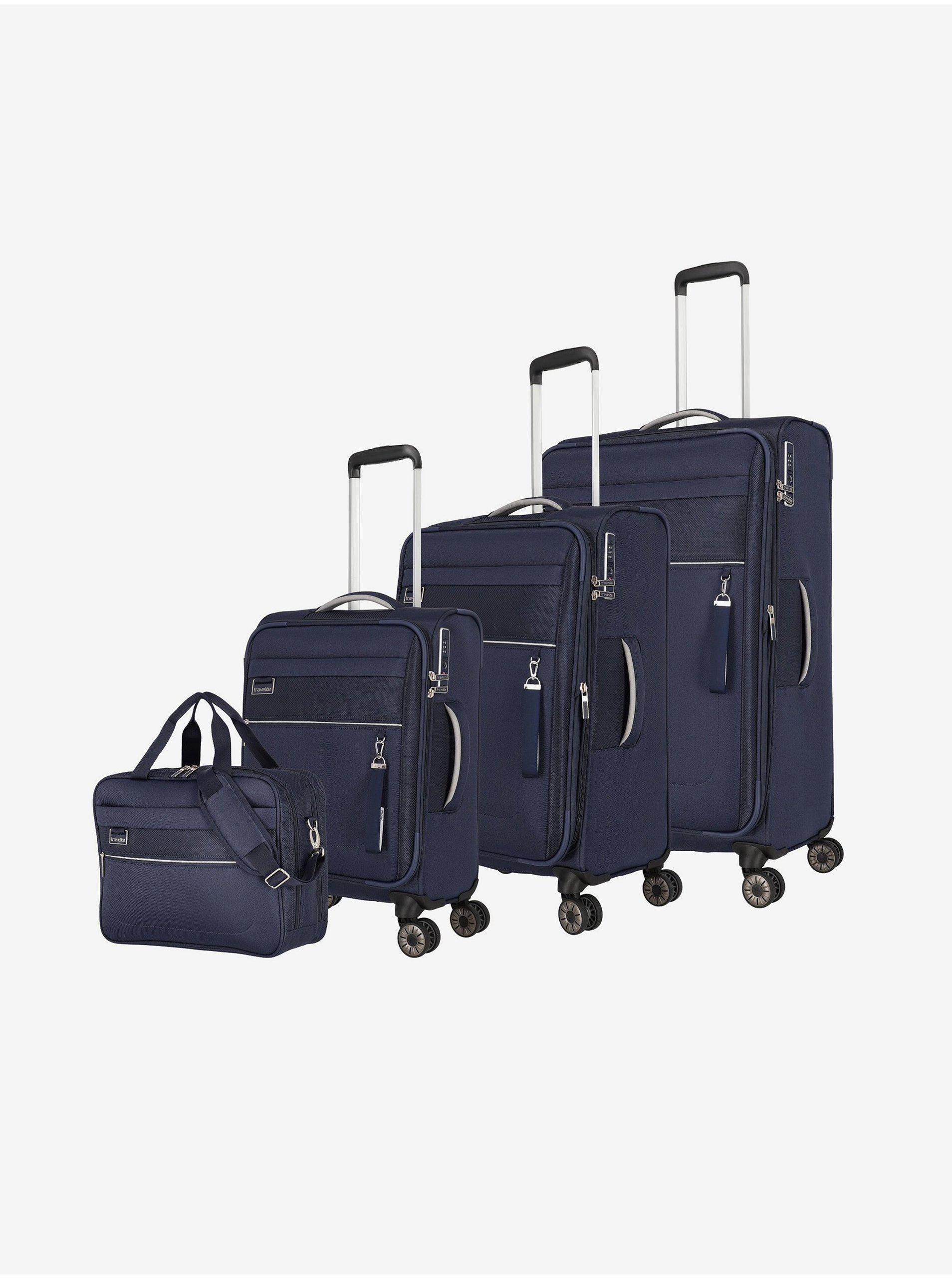 Levně Sada čtyř cestovních kufrů v tmavě modré barvě Travelite Miigo 4w S,M,L + BB