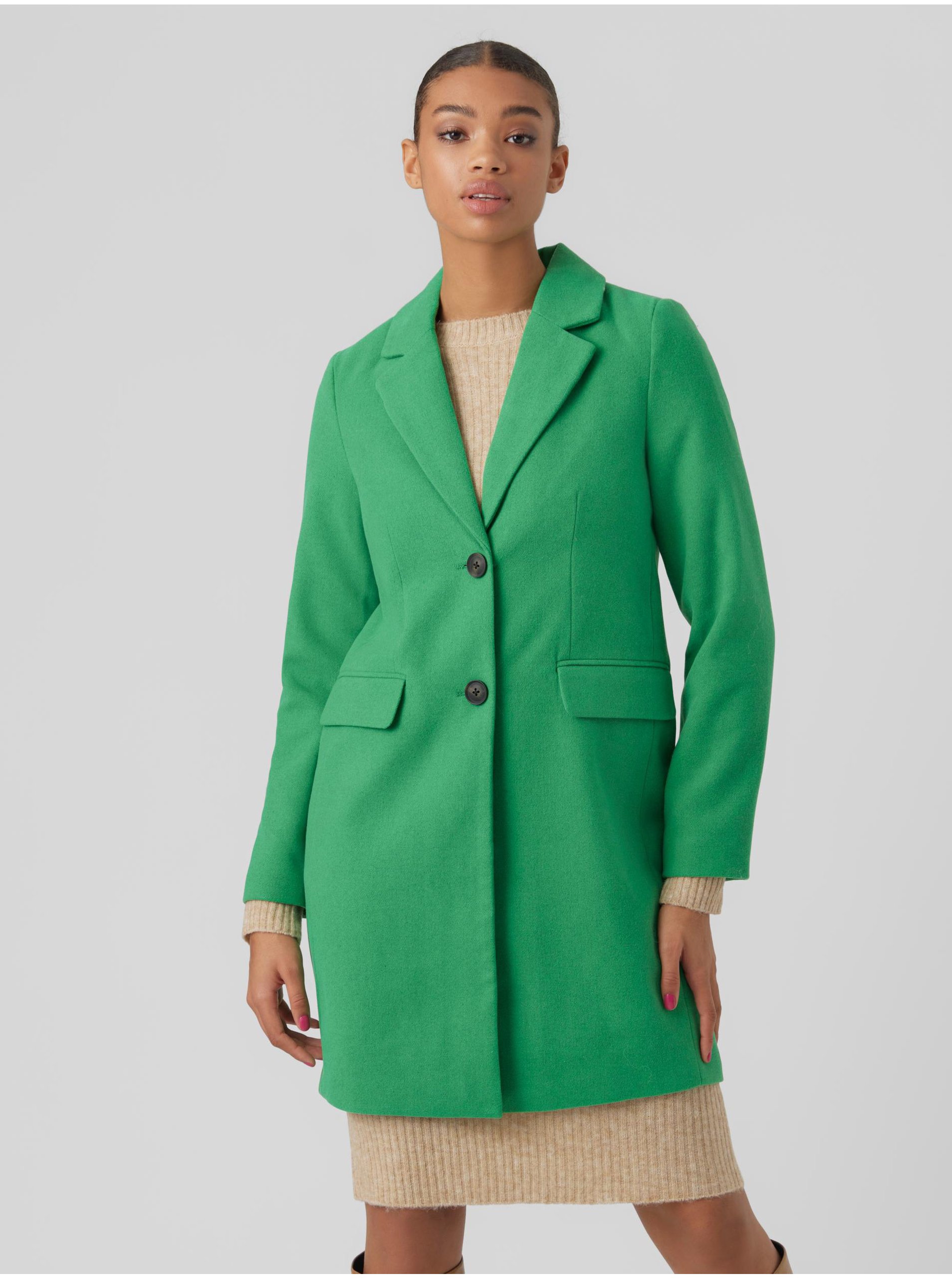 Levně Zelený dámský kabát VERO MODA Gianna