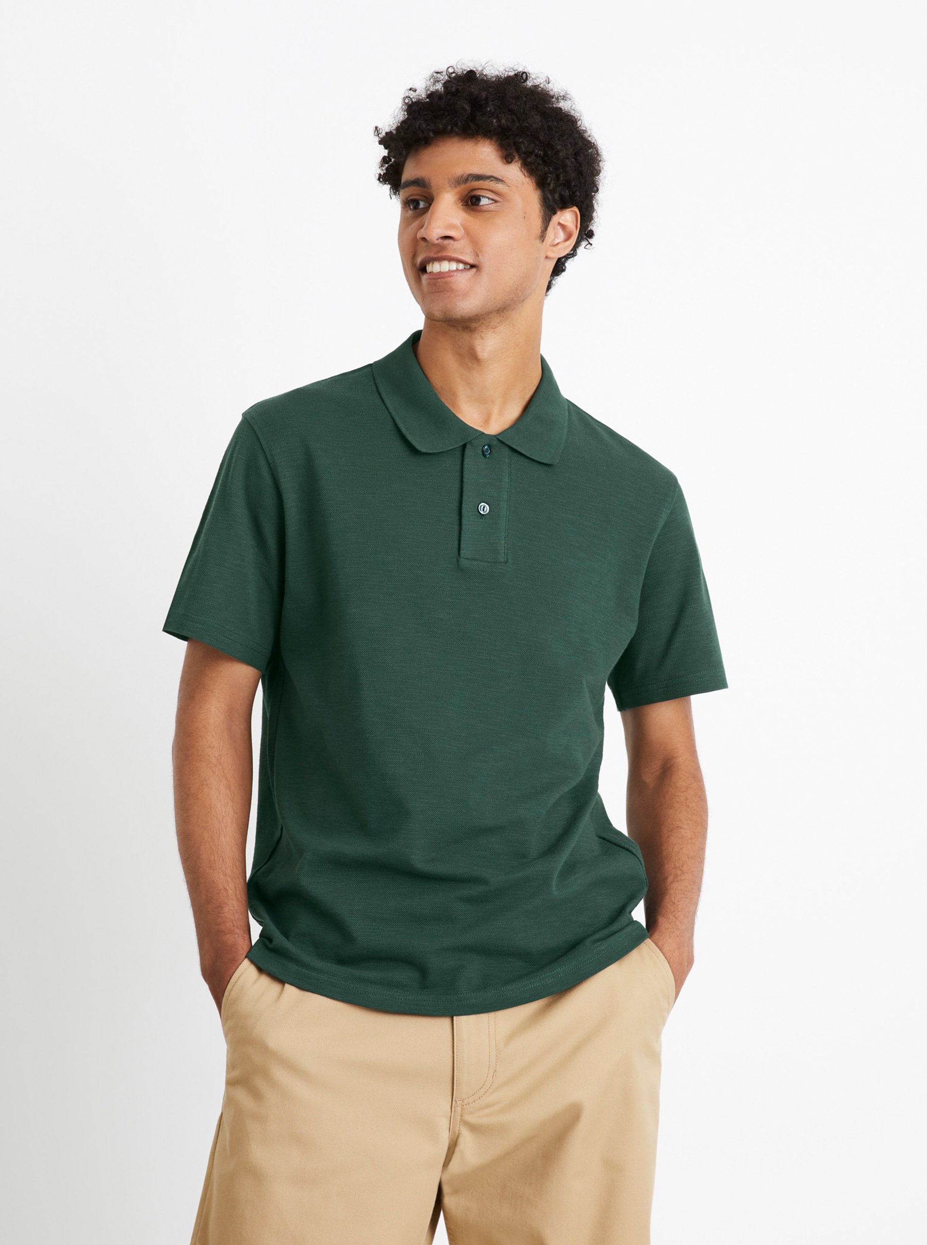Levně Tmavě zelené pánské basic polo tričko Celio Cesunny