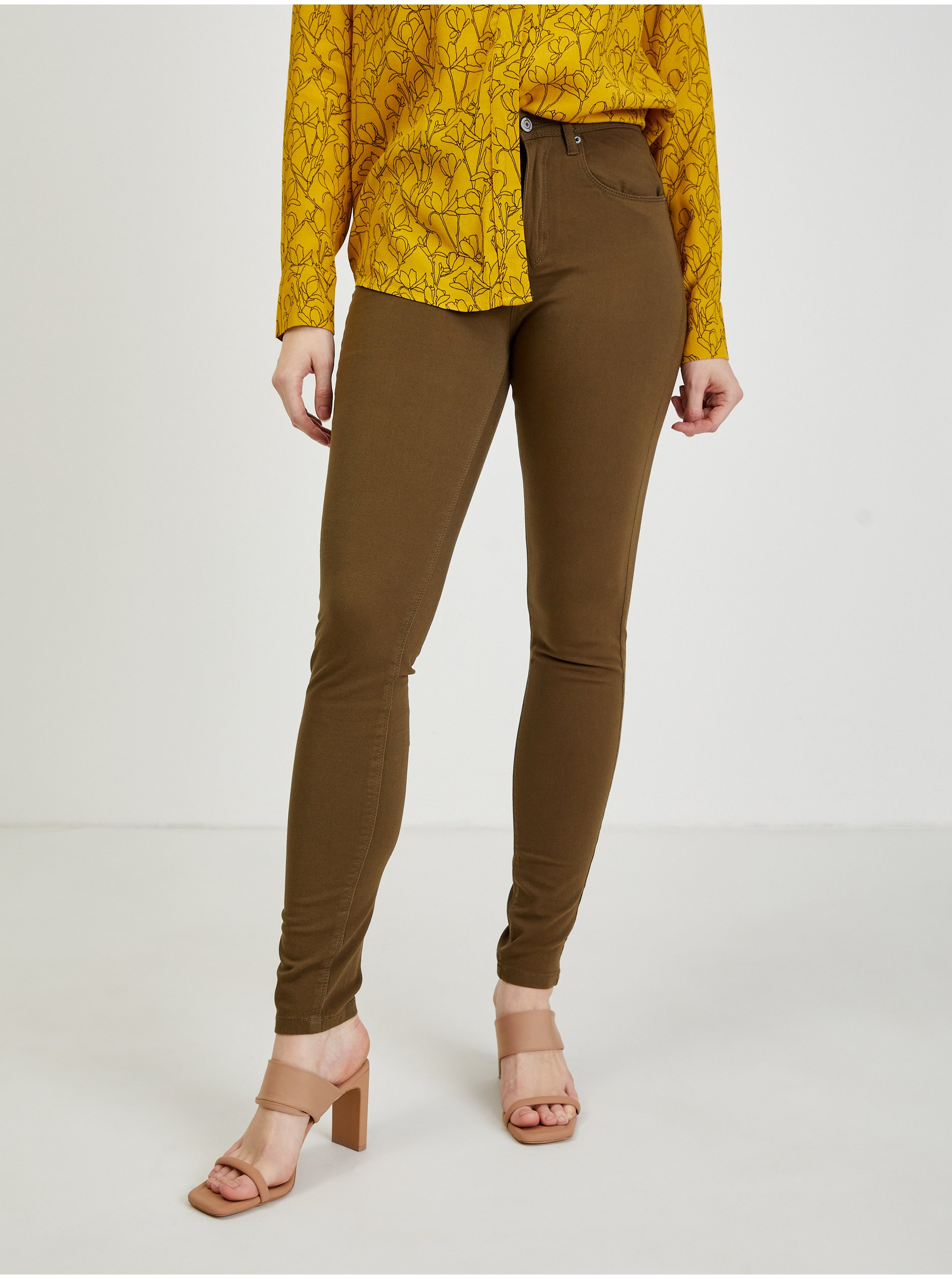 E-shop Khaki dámské slim fit kalhoty CAMAIEU