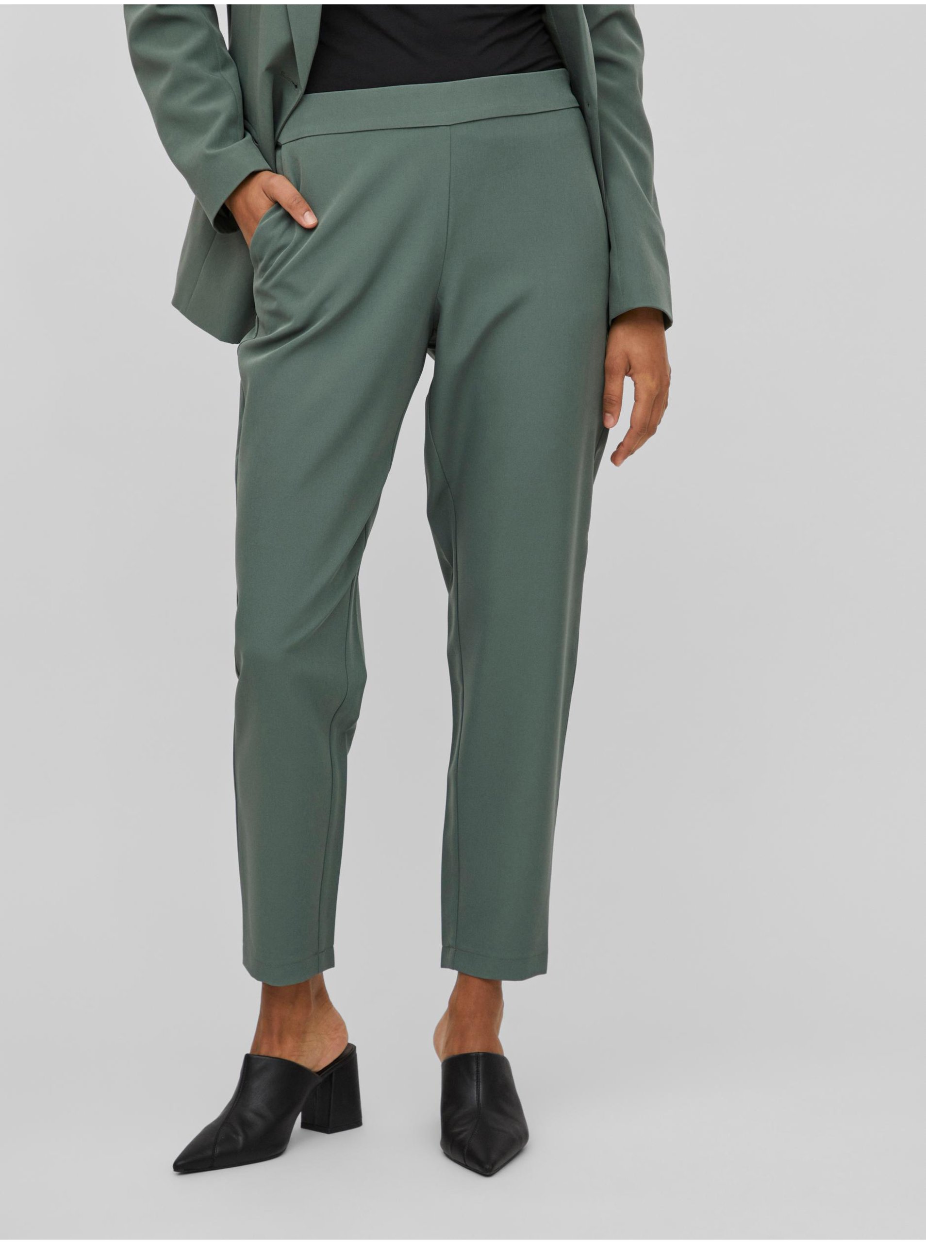 Lacno Elegantné nohavice pre ženy VILA - zelená