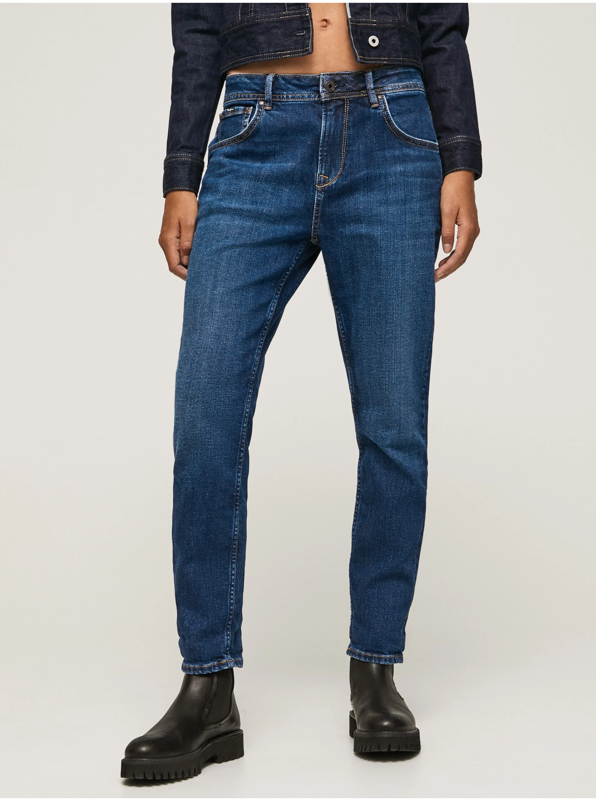 Tmavě modré dámské straight fit džíny Pepe Jeans Violet - Dámské