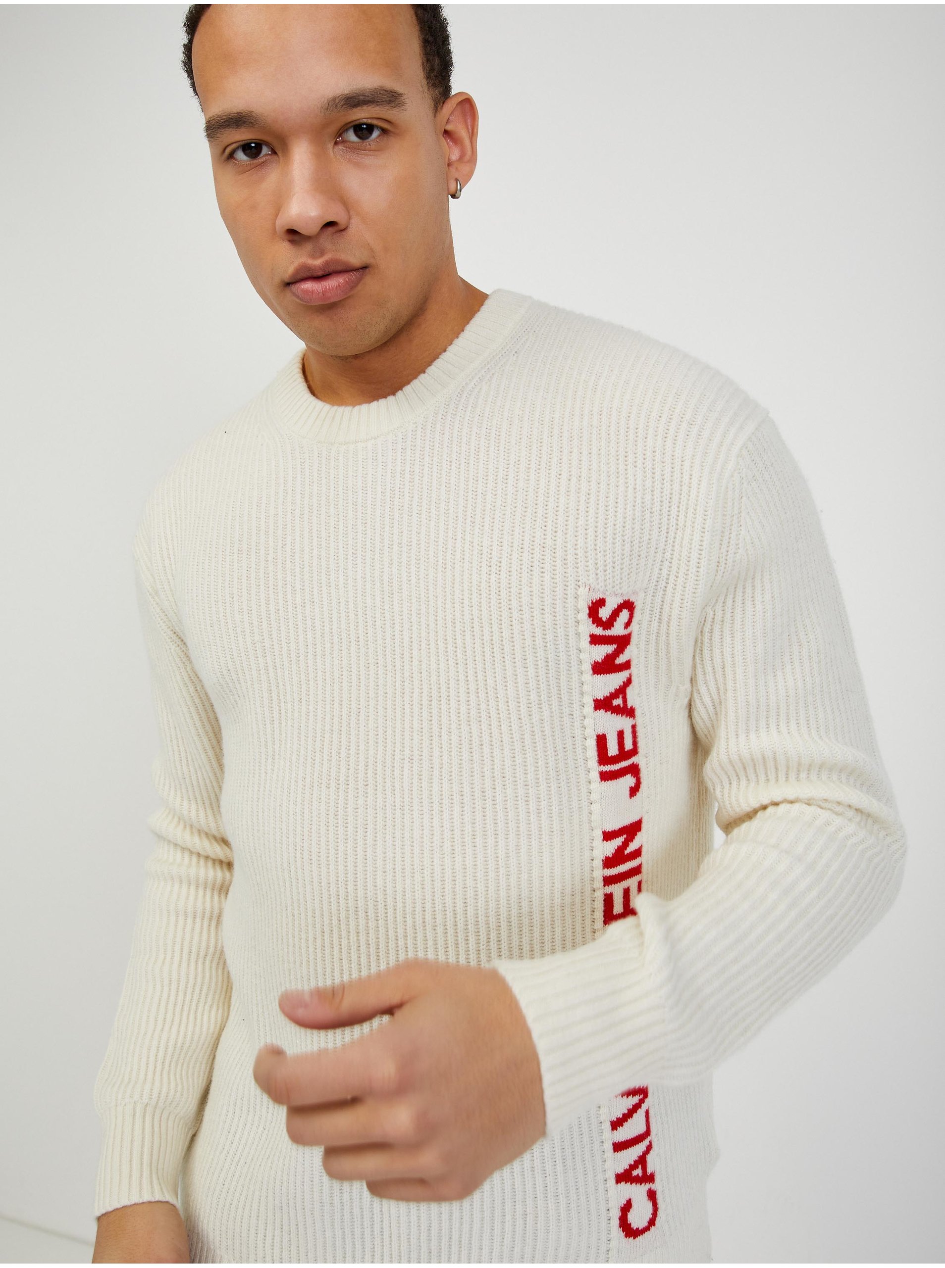 E-shop Krémový pánský vlněný svetr Calvin Klein Jeans