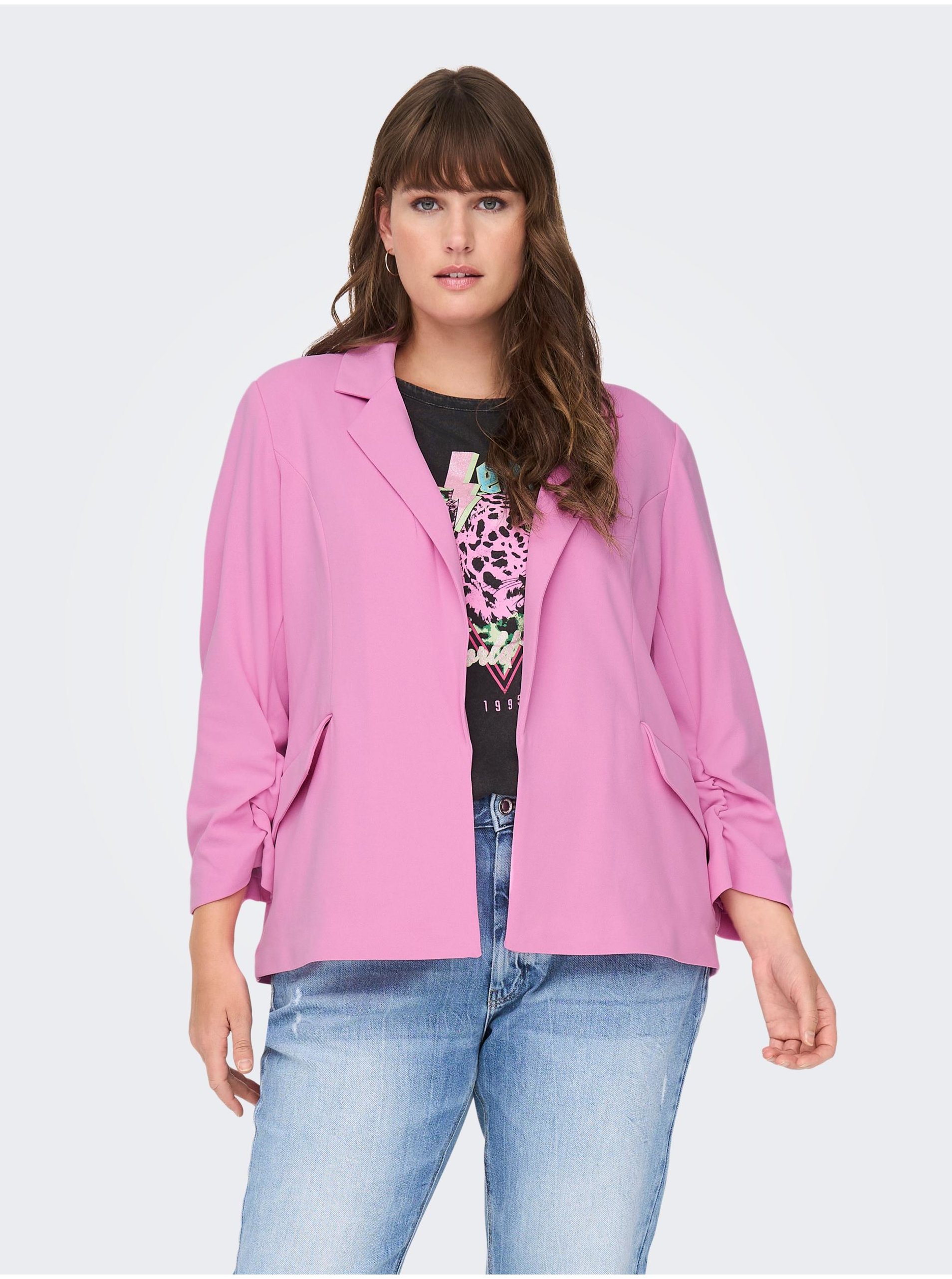 E-shop Růžové dámské sako s tříčtvrtečním rukávem ONLY CARMAKOMA Carolina Diana