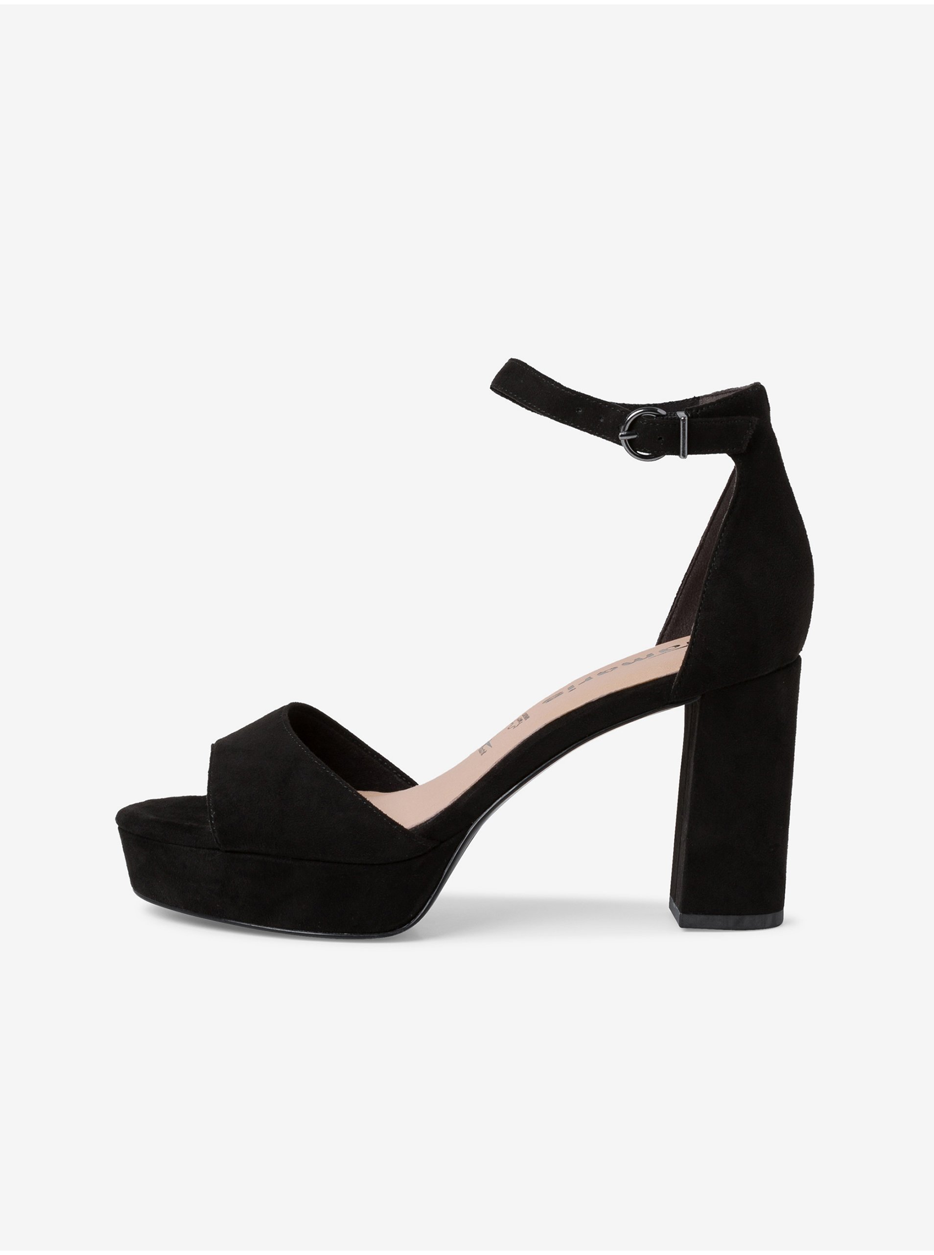 E-shop Černé dámské sandály na podpatku v semišové úpravě Tamaris