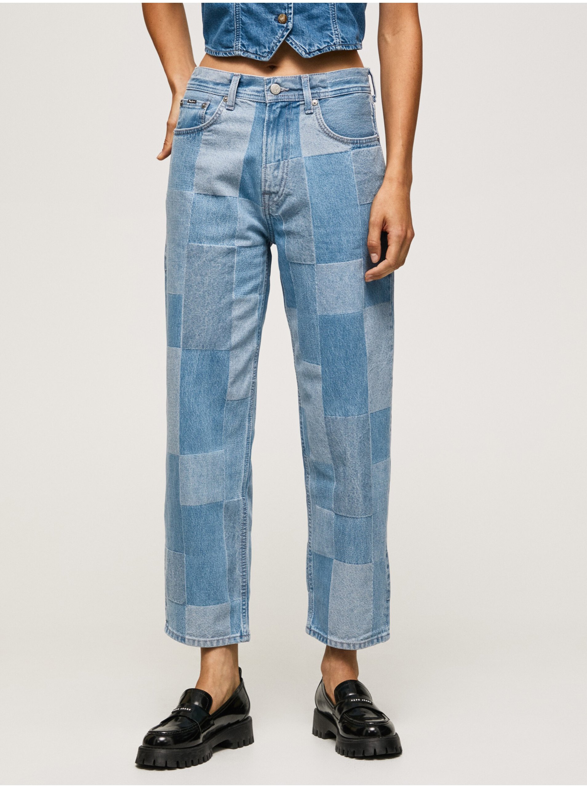 Levně Modré dámské zkrácené straight fit džíny Pepe Jeans Dover Weave