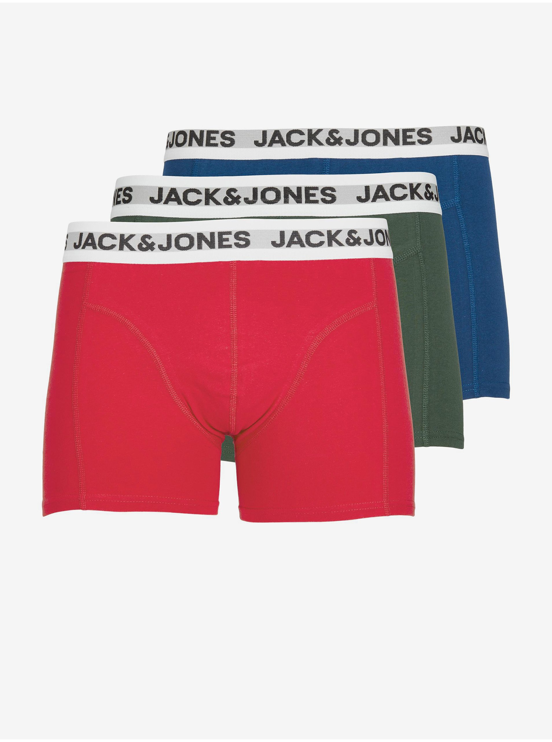 Levně Sada tří pánských boxerek v modré, zelené a červené barvě Jack & Jones Rikki