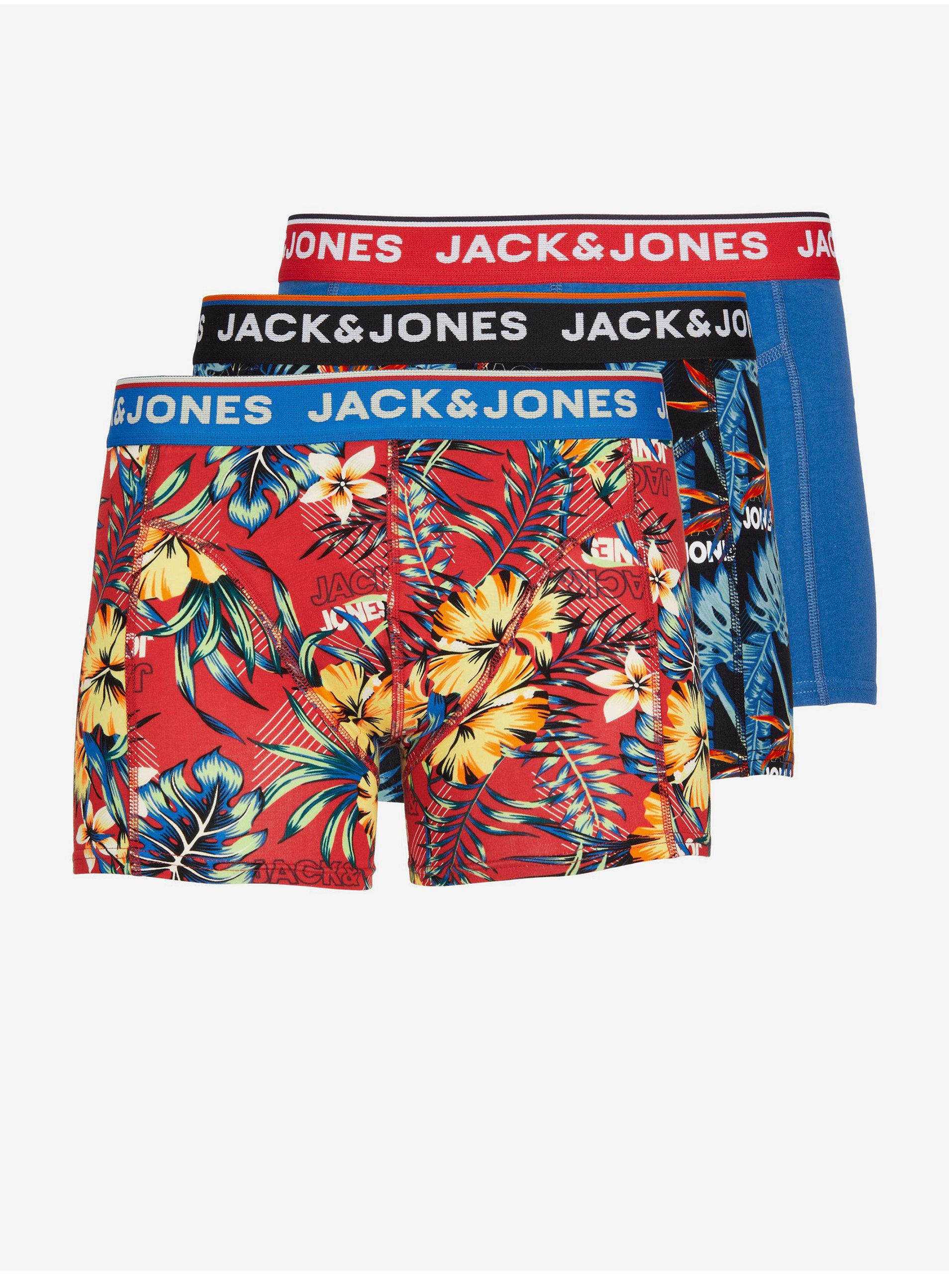 E-shop Sada tří pánských vzorovaných boxerek v červené černé a modré barvě Jack & Jones Azores