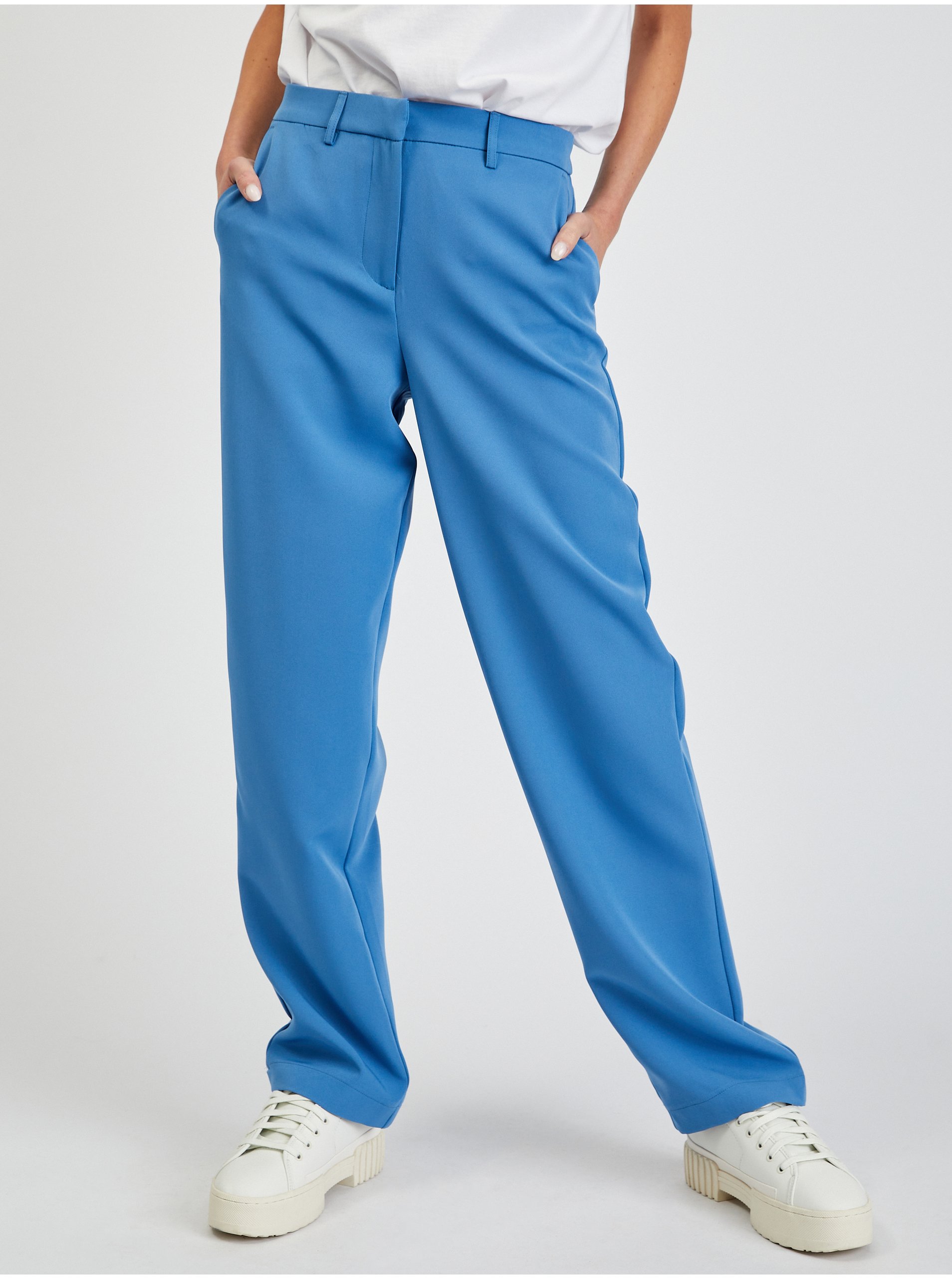 Levně Modré dámské široké kalhoty VILA Kamma