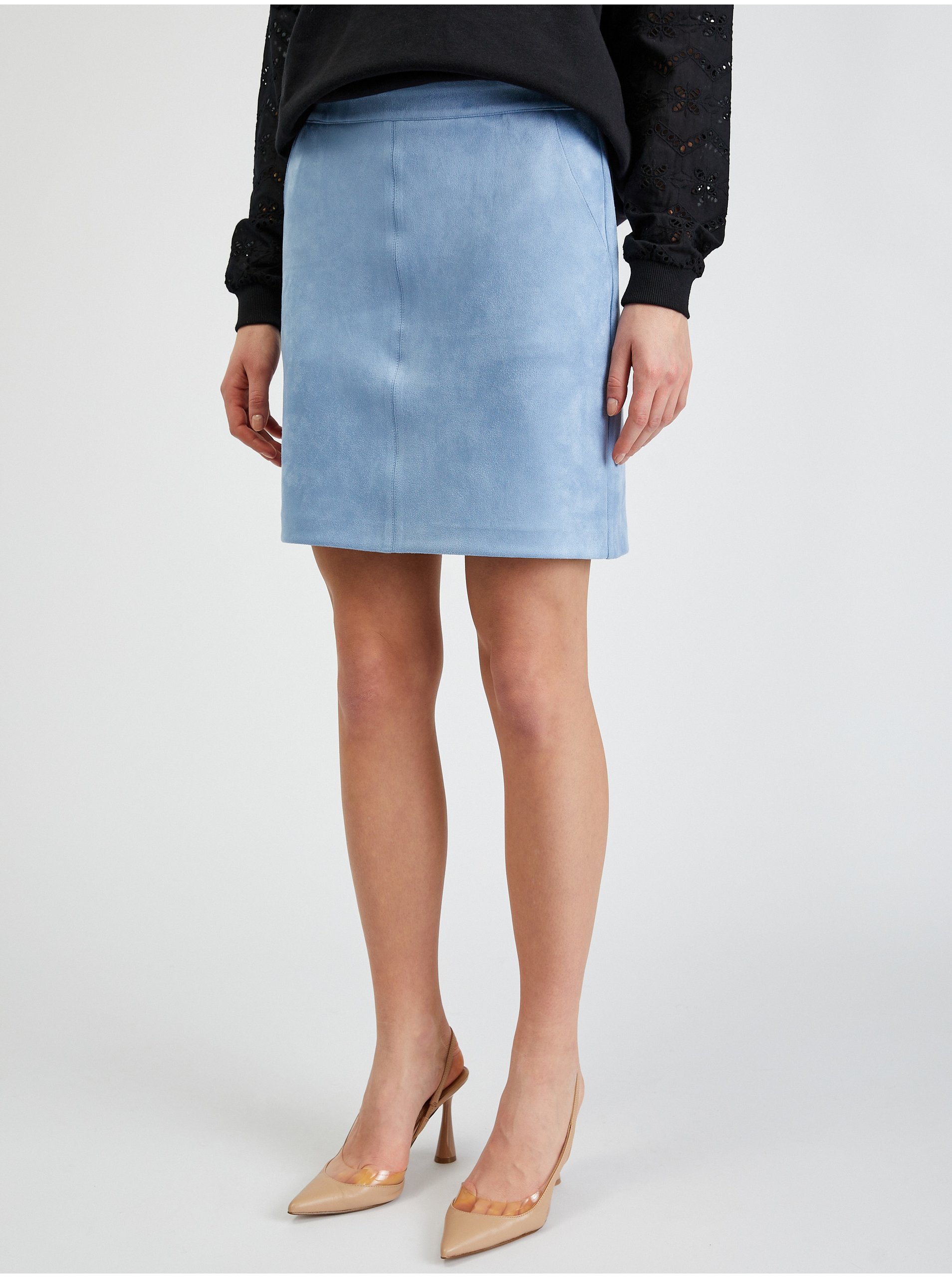 E-shop Svetlomodrá dámska sukňa v semišovej úprave ORSAY