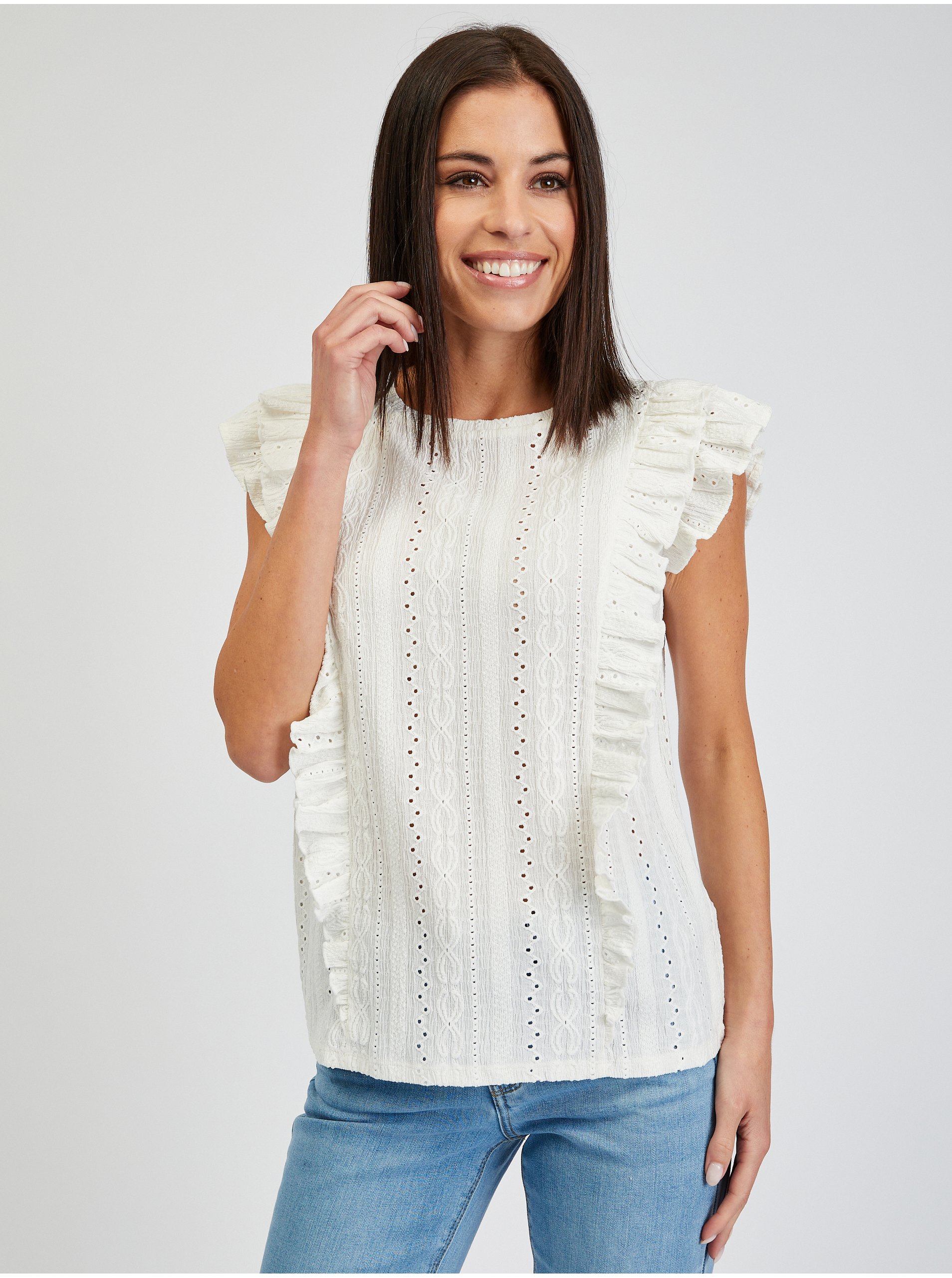 E-shop Biele dámske tričko s volánmi ORSAY