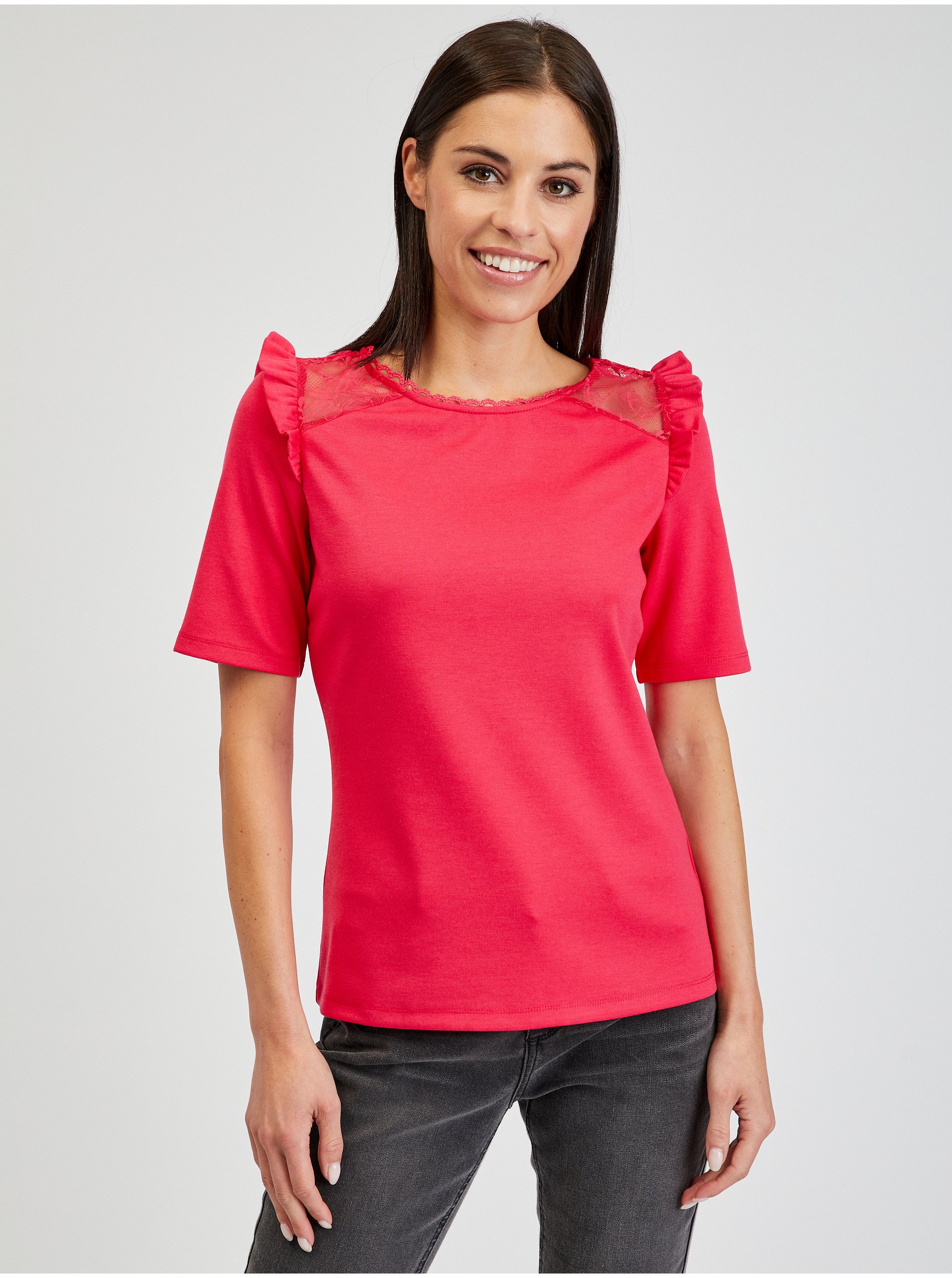 Levně Tmavě růžové dámské tričko s průstřihem na zádech ORSAY