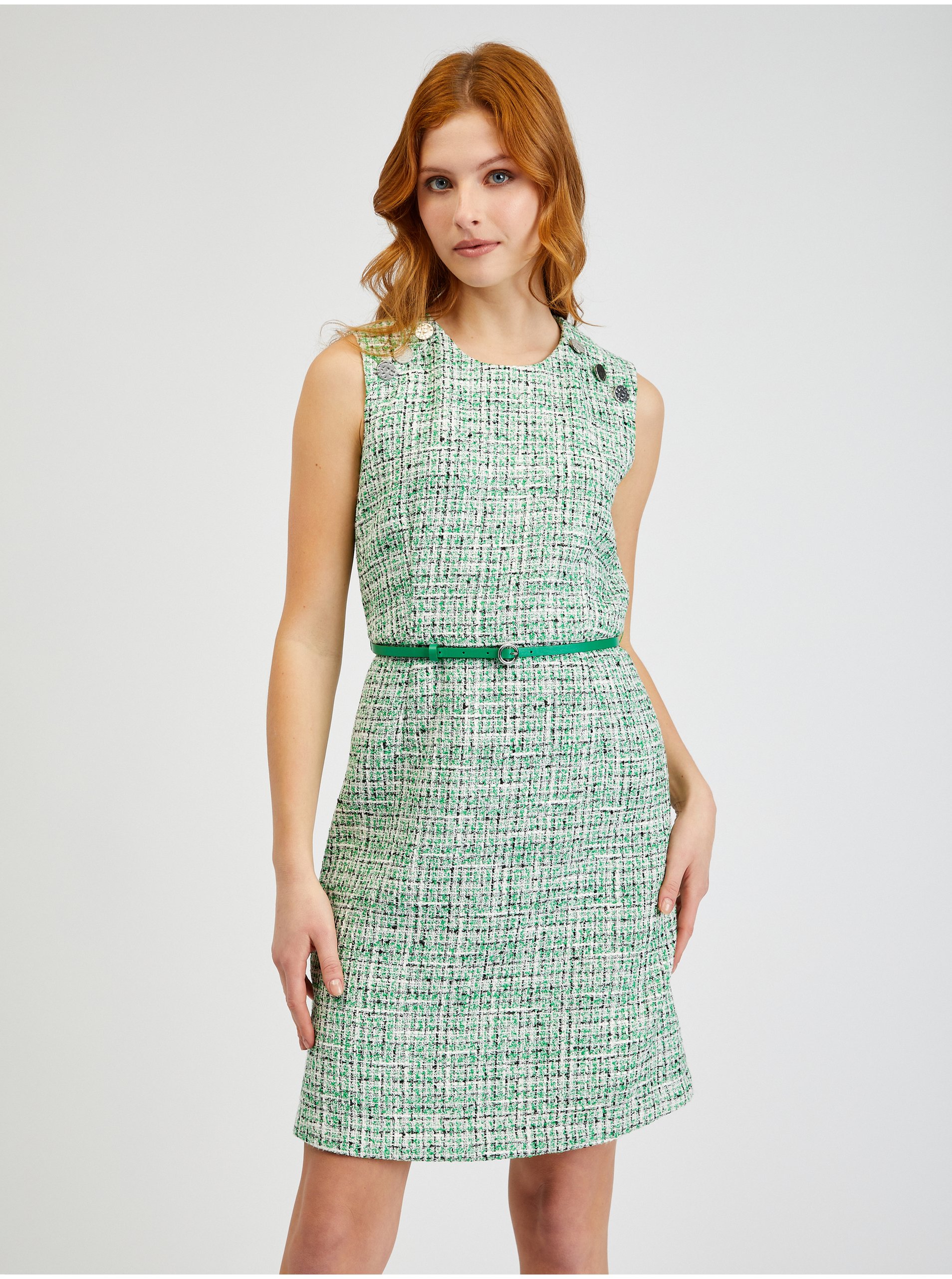 Levně Zelené dámské vzorované šaty s páskem ORSAY