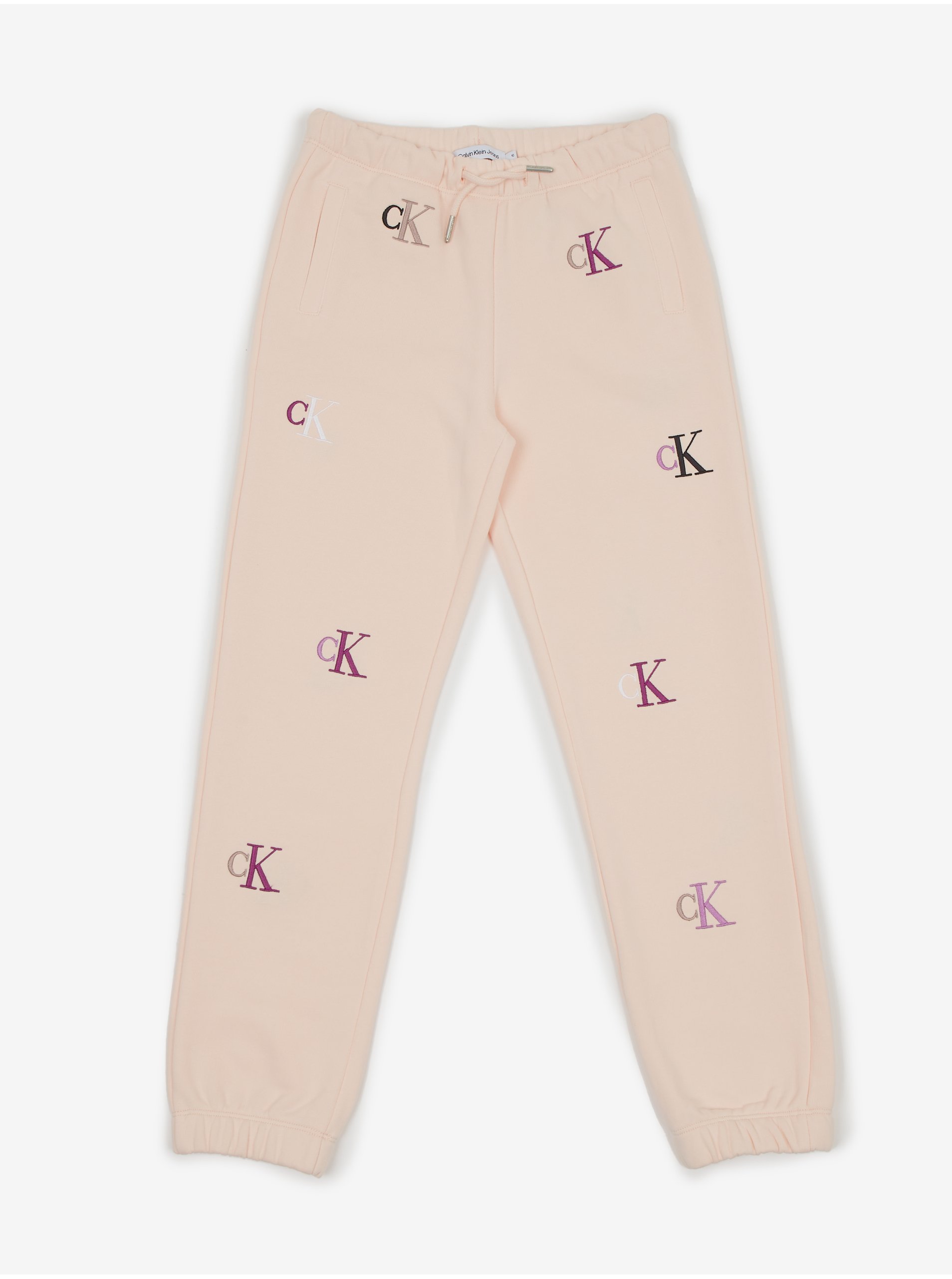 Levně Světle růžové holčičí vzorované tepláky Calvin Klein Jeans