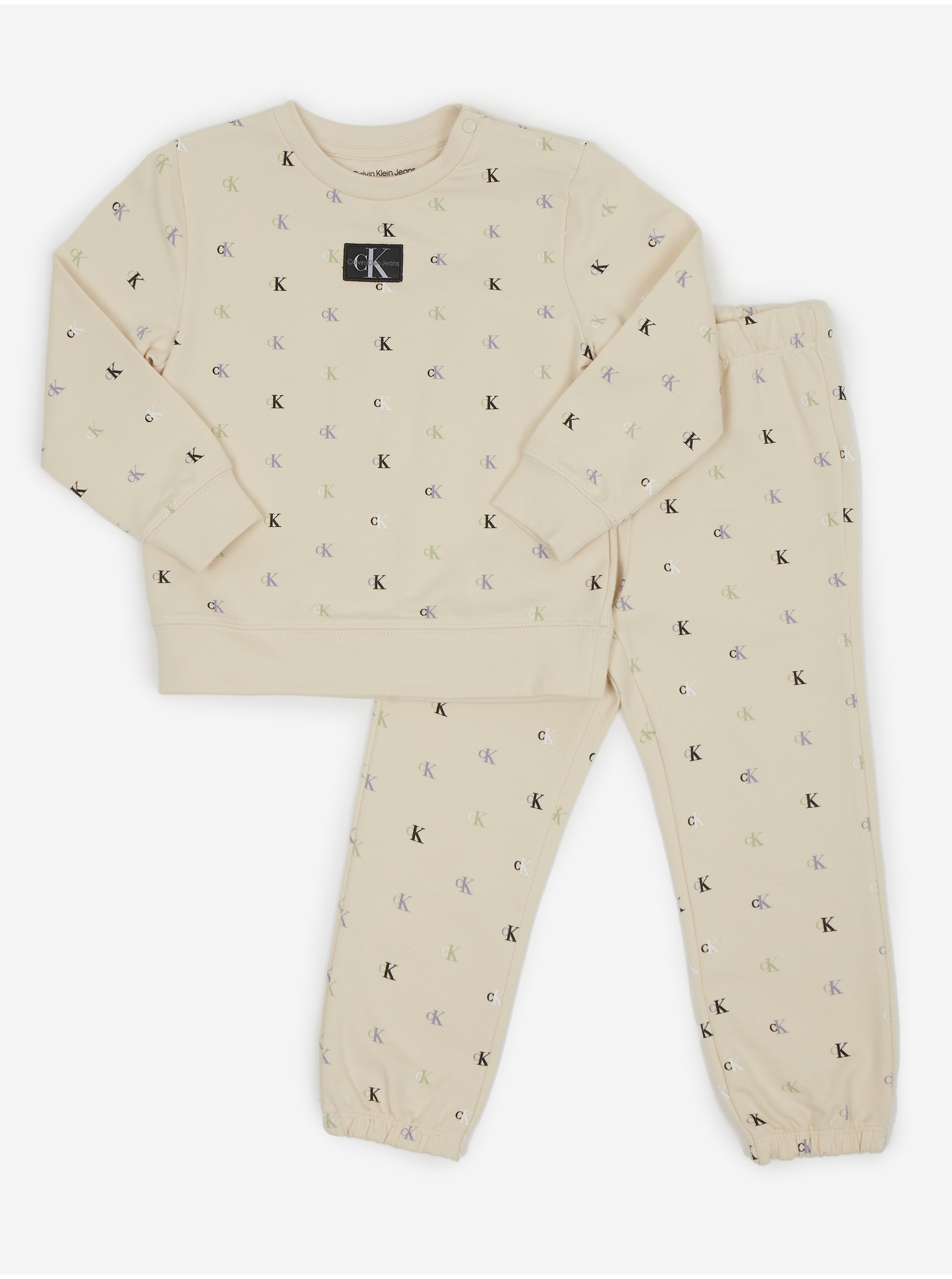 Levně Béžová holčičí vzorovaná tepláková souprava Calvin Klein Jeans