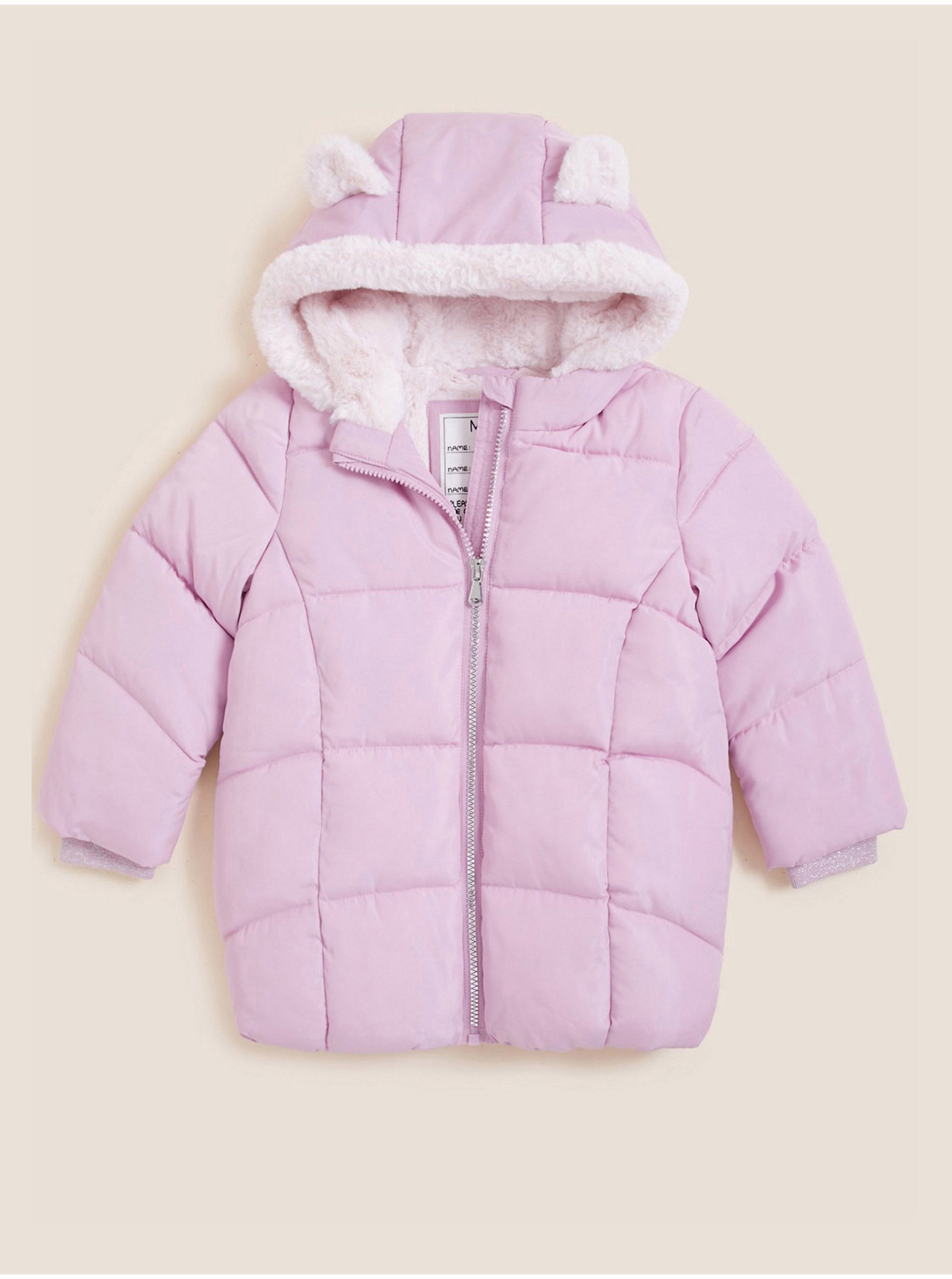 Levně Růžový holčičí prošívaný zimní kabát s kapucí Marks & Spencer