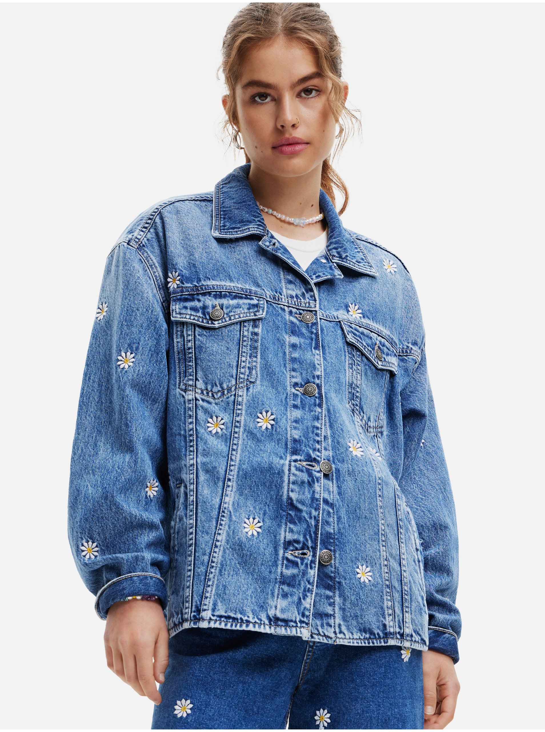 E-shop Modrá dámská vzorovaná džínová bunda Desigual Aramis