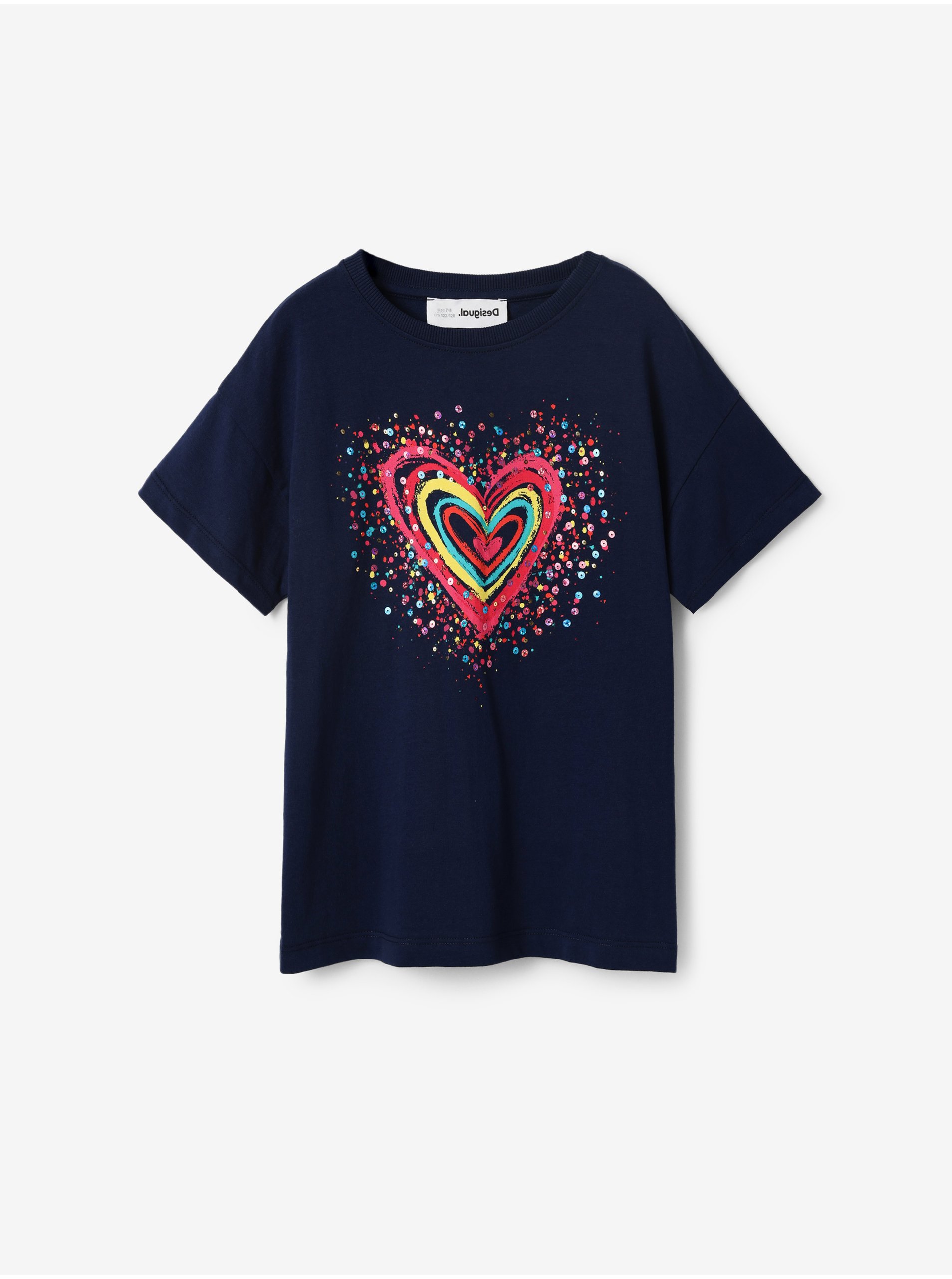 E-shop Tmavomodré dievčenské tričko Desigual Heart