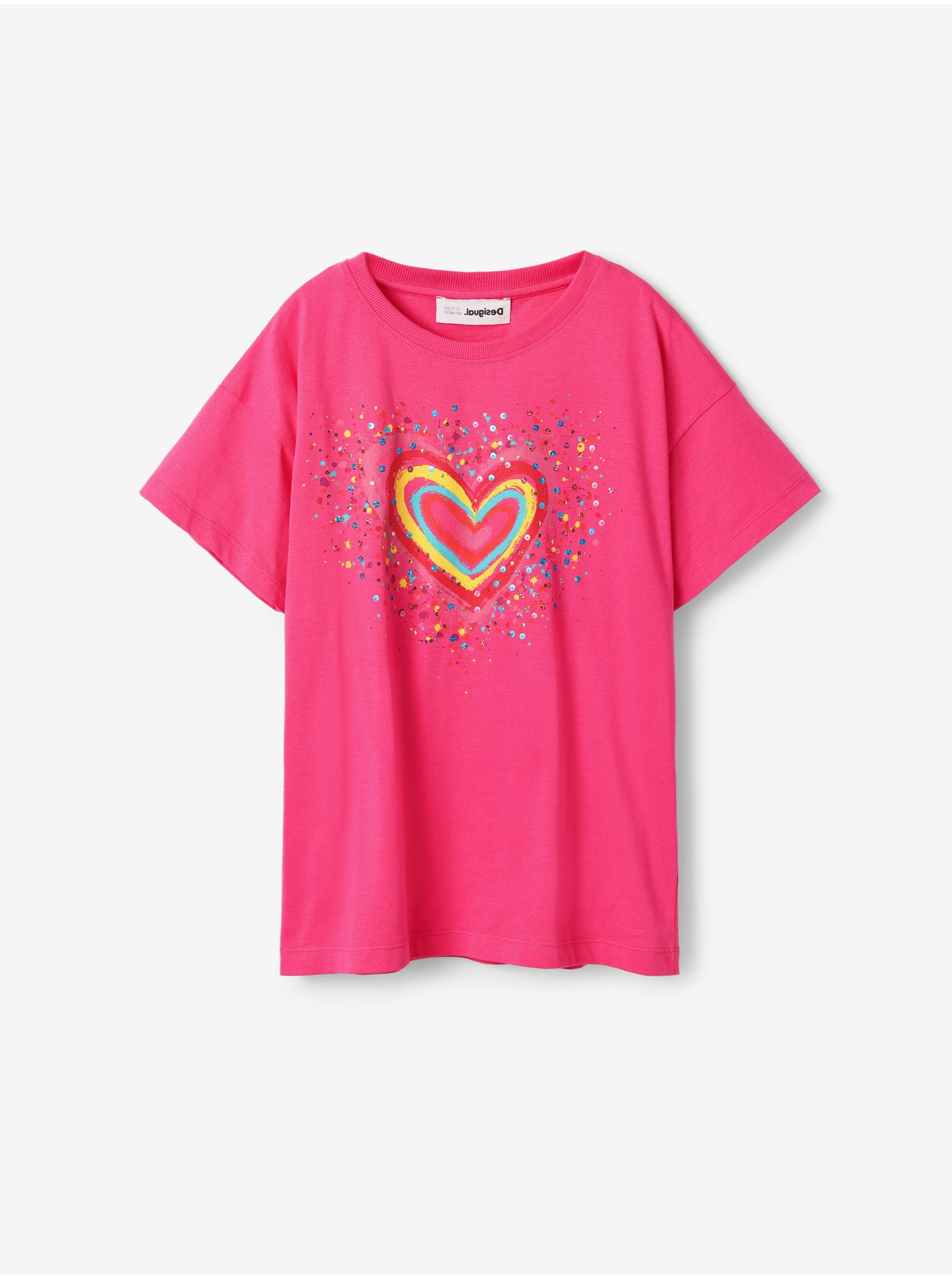 Levně Tmavě růžové holčičí tričko Desigual Heart