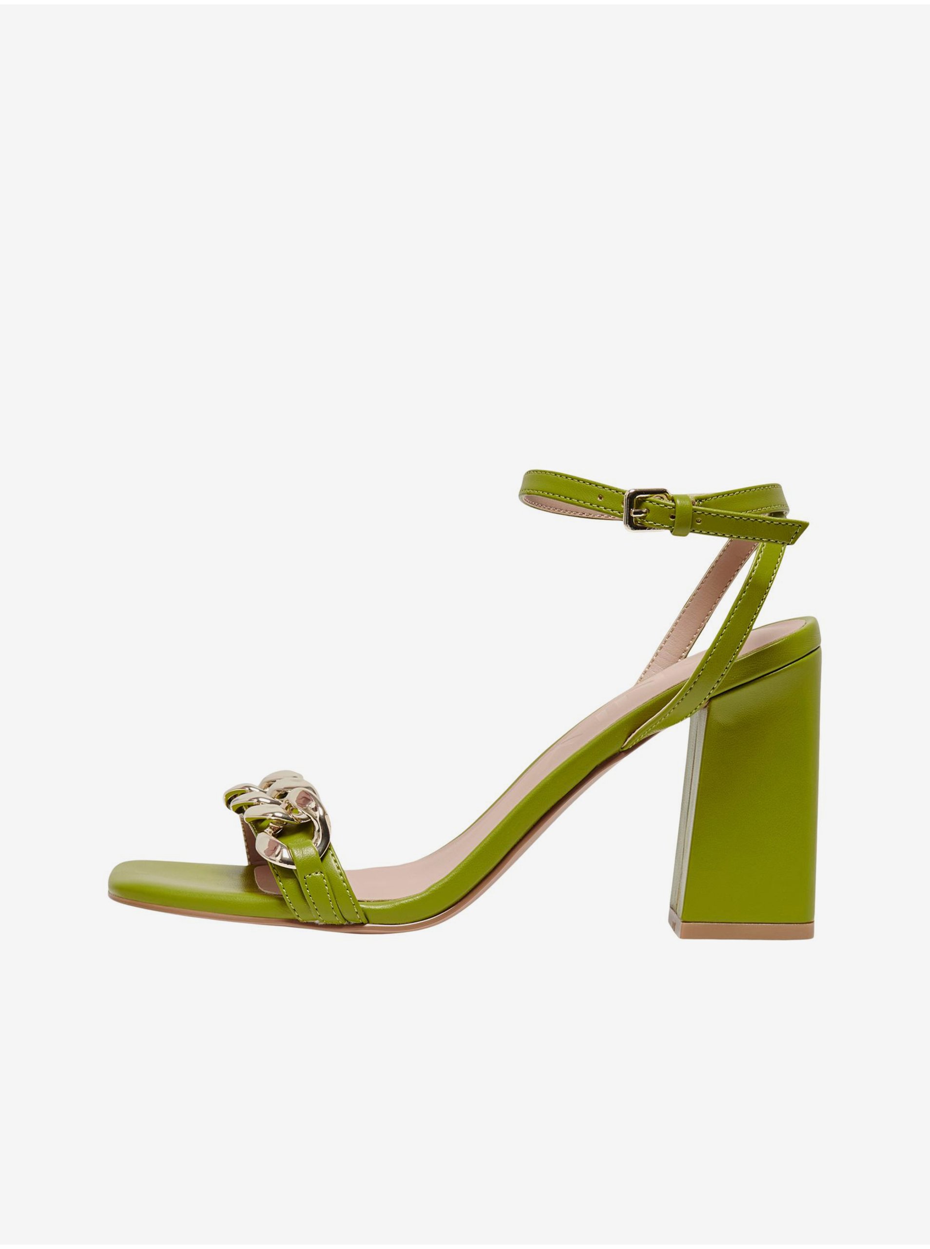 Levně Světle zelené dámské sandály na podpatku ONLY Alyx