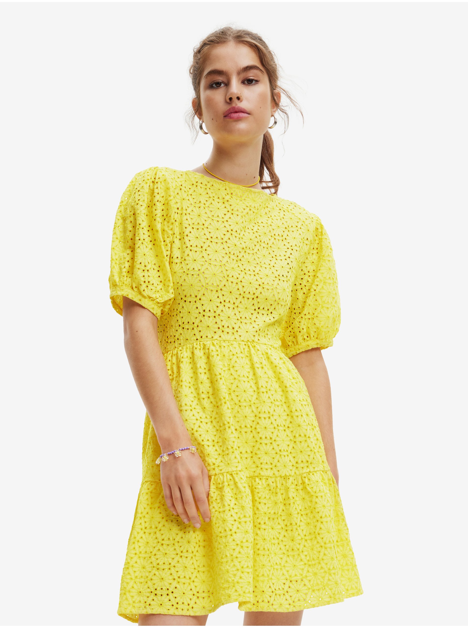 Lacno Žlté dámske vzorované šaty Desigual Limon