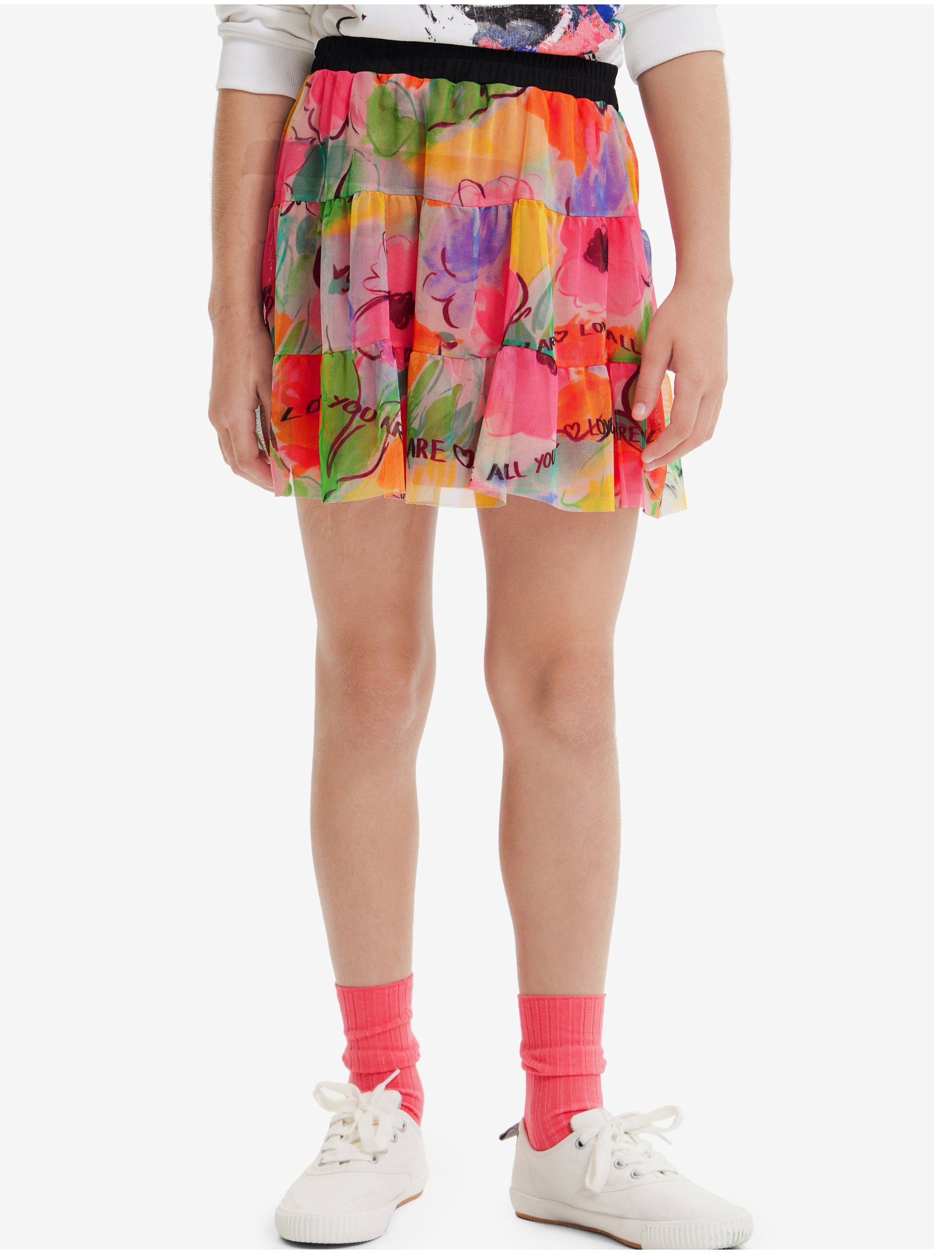 Lacno Ružová dievčenská kvetovaná sukňa Desigual Flowers