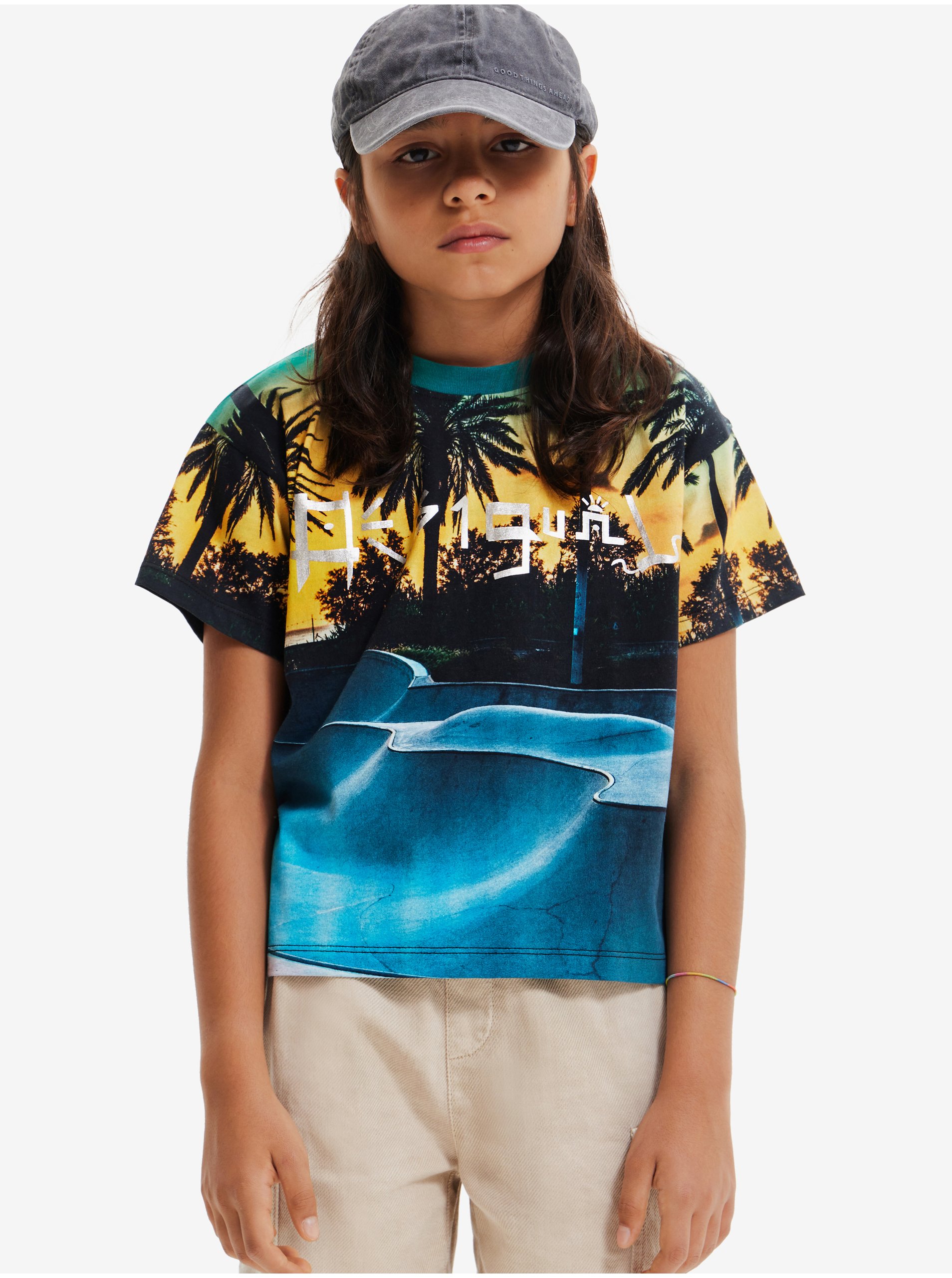Lacno Žlto-modré chlapčenské vzorované tričko Desigual Kennto