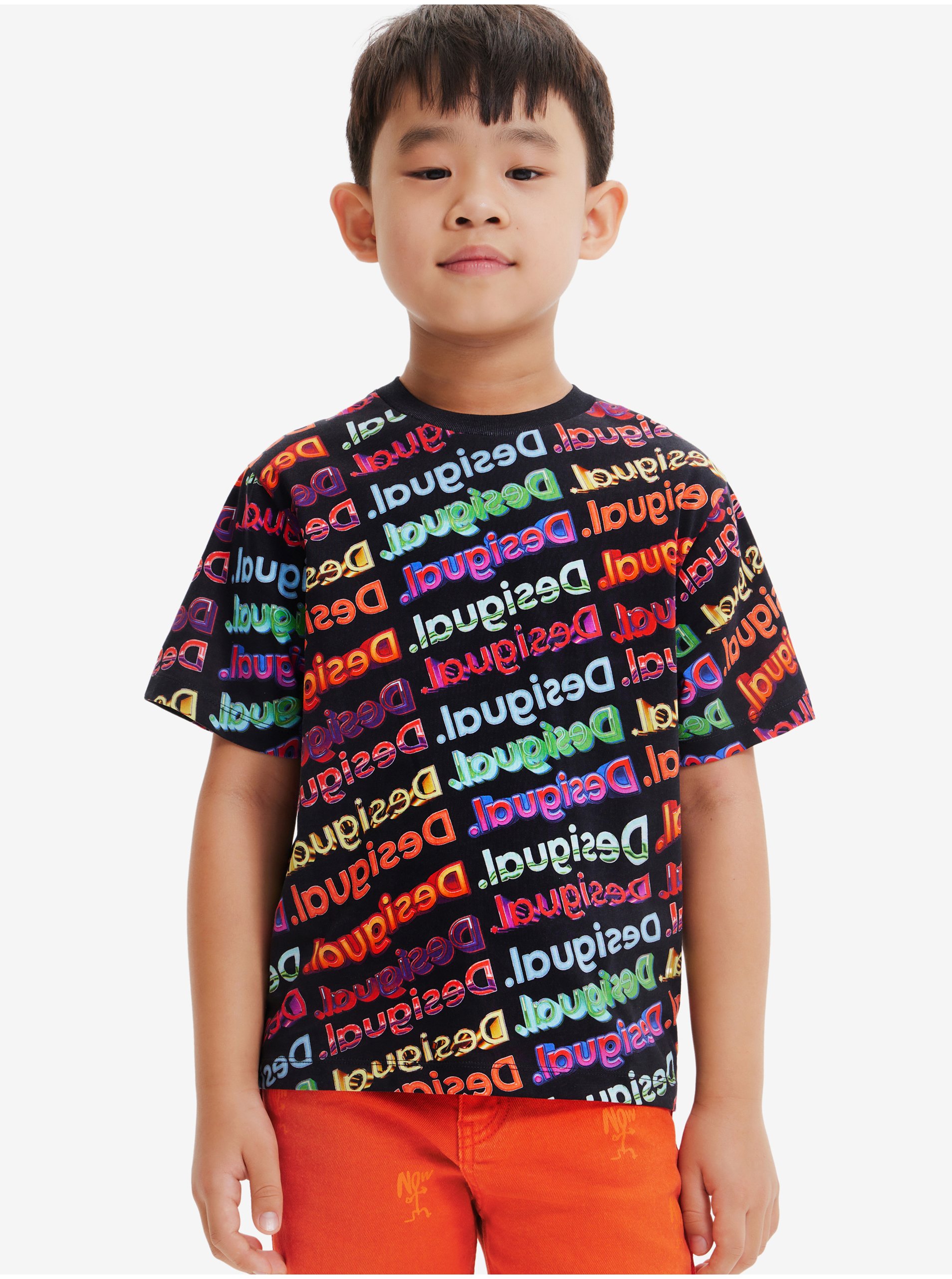 Levně Černé dětské vzorované tričko Desigual Logomania