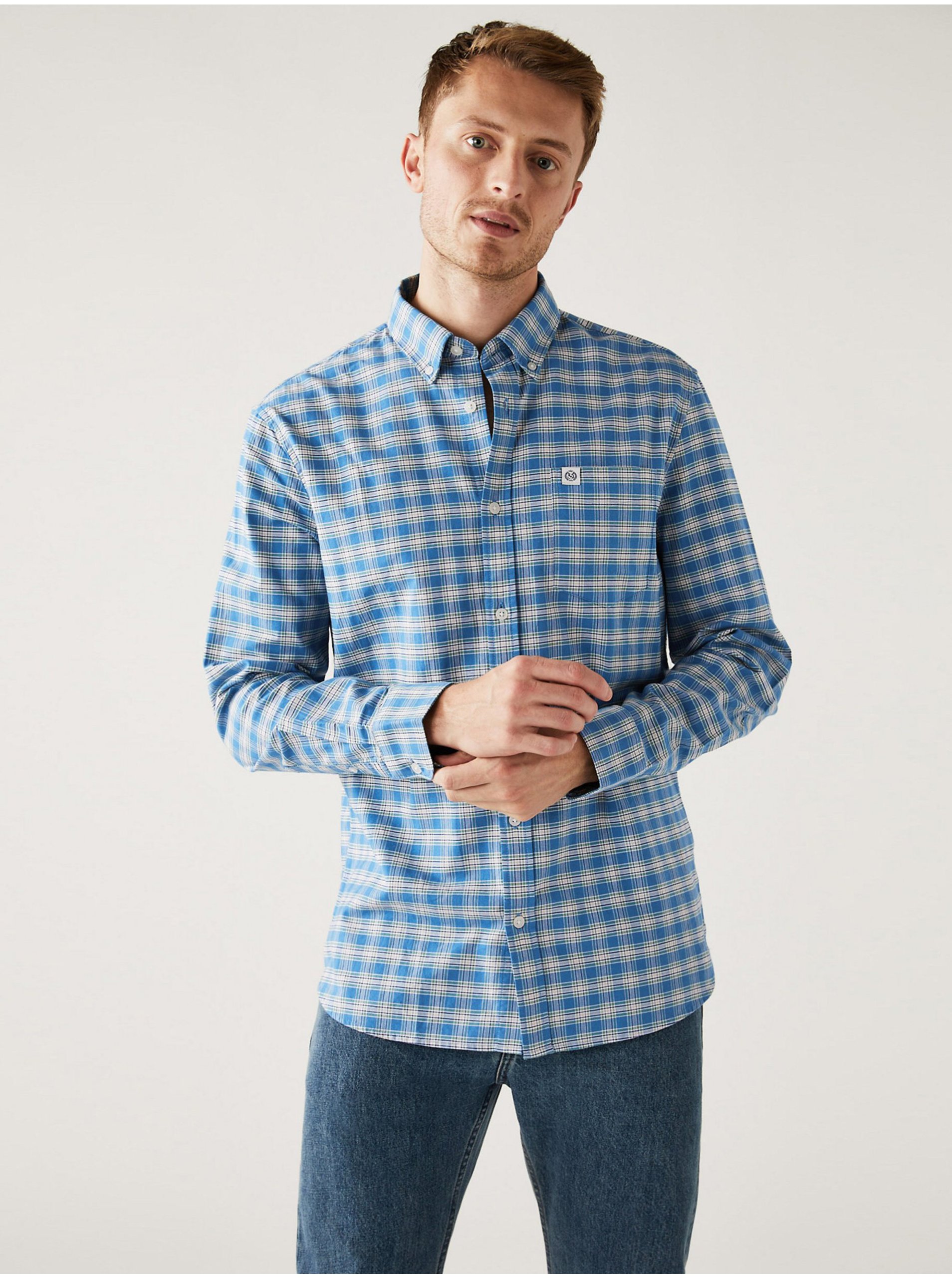 E-shop Modrá pánská kostkovaná košile Marks & Spencer