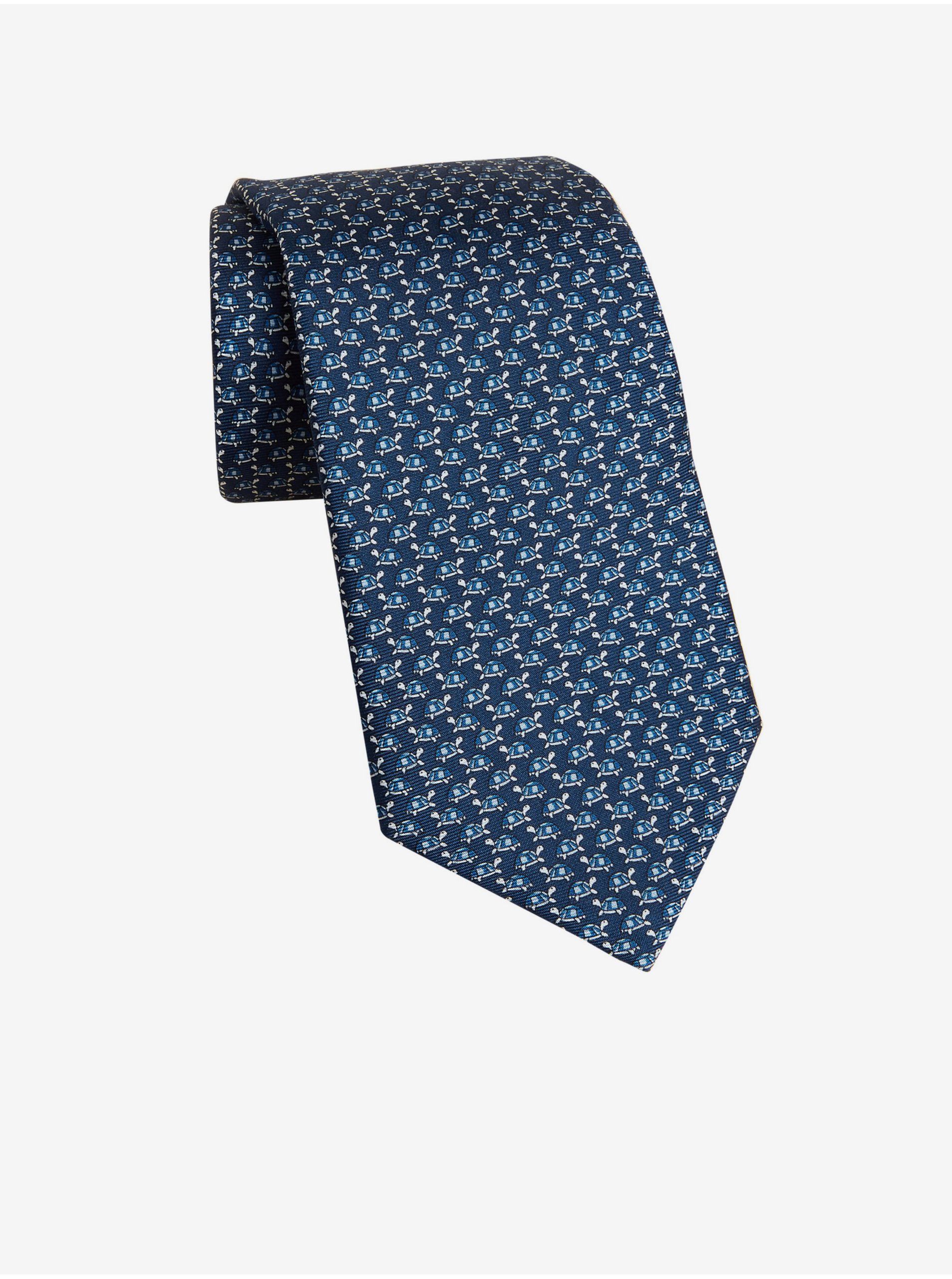 Levně Tmavě modrá hedvábná kravata s motivem želv Marks & Spencer