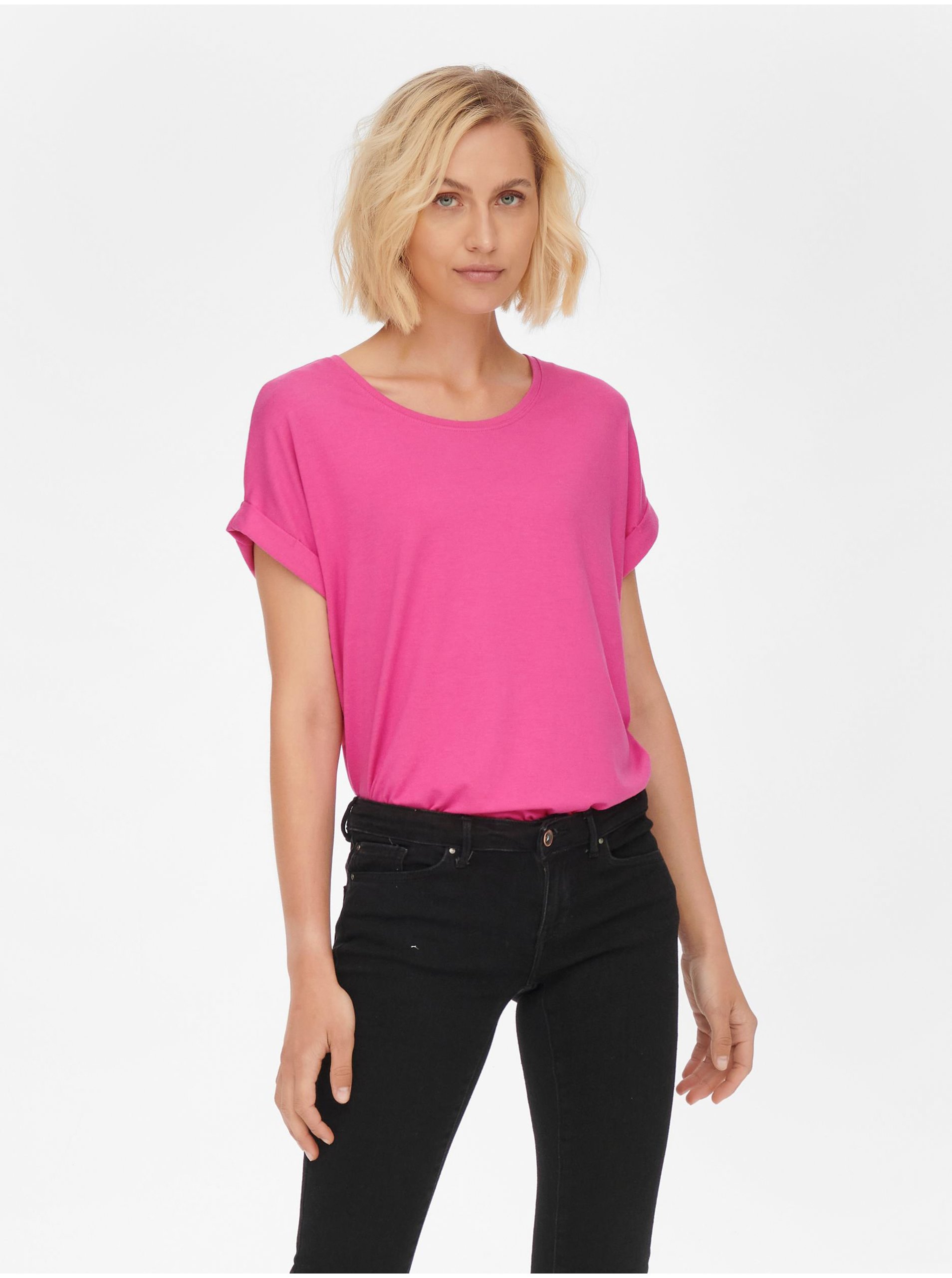 Levně Tmavě růžové dámské tričko ONLY Moster